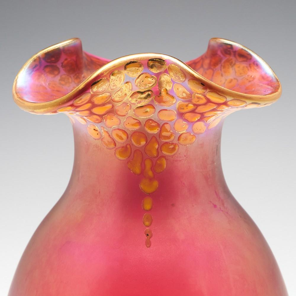 Glass Loetz Satin Finish Cranberry Enamelled Vase, c1900-05