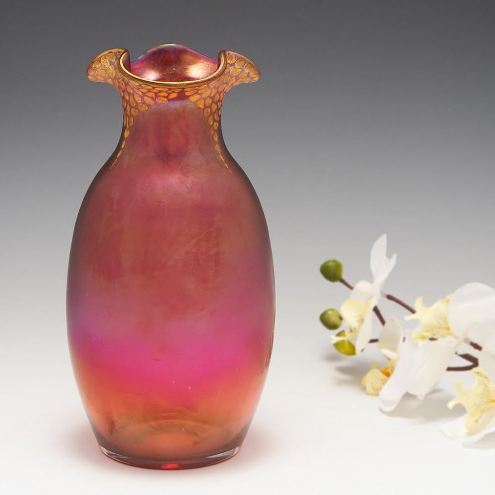 Loetz Satin Finish Cranberry Enamelled Vase, c1900-05 1