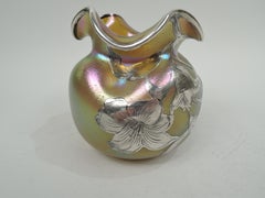 Loetz Silberiris Art Nouveau Iridescent Silver Overlay Vase