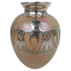 Loetz Silberiris Art Nouveau Iridescent Silver Overlay Vase
