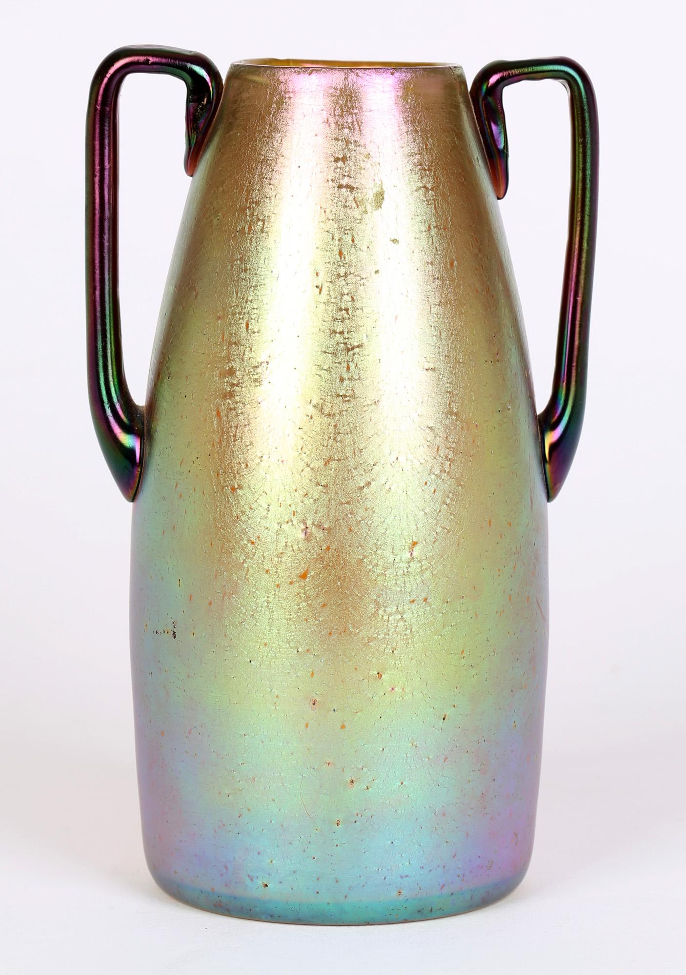 Loetz Silberiris Candia Iridescent Twin Handled Glass Vase 3