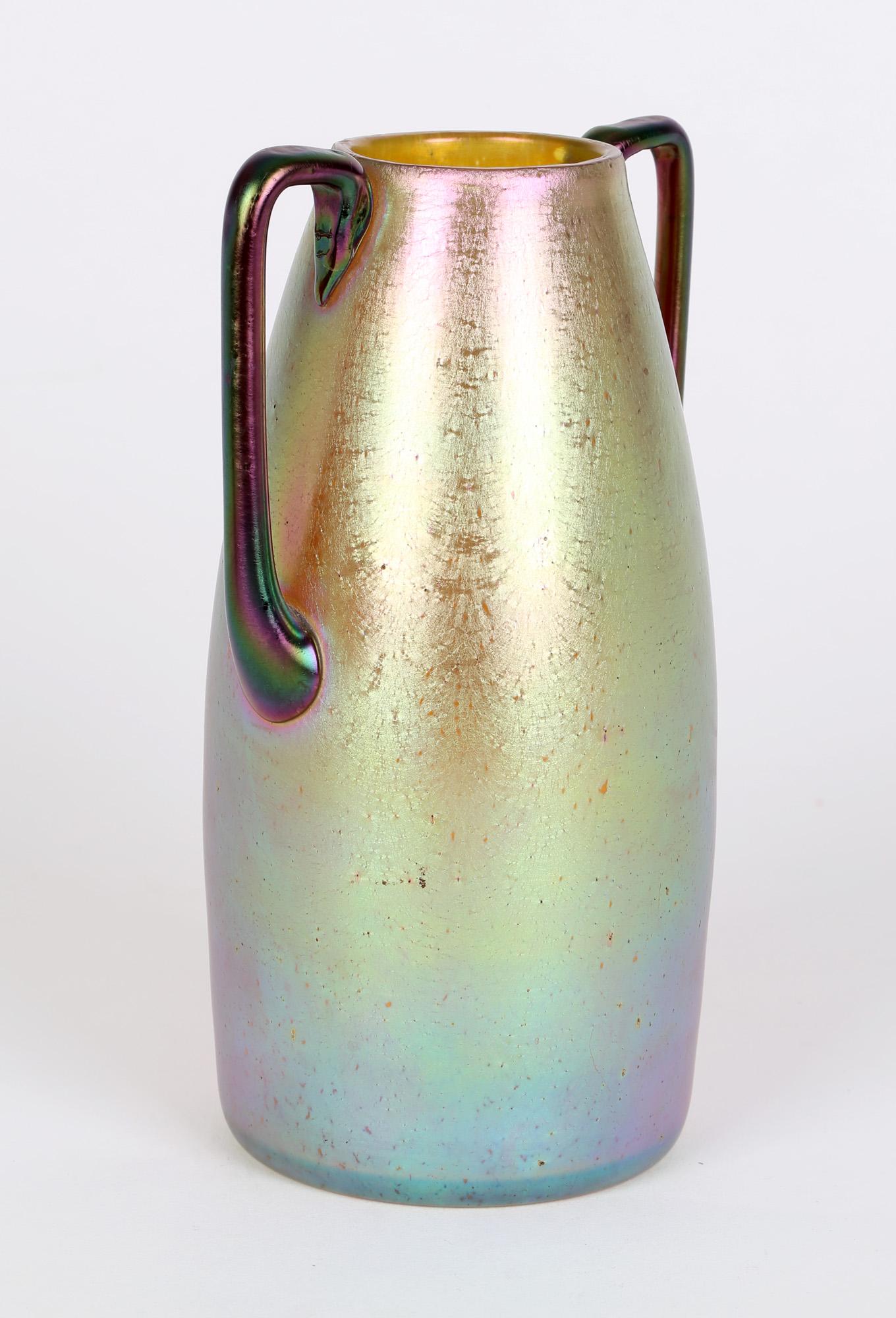Loetz Silberiris Candia Iridescent Twin Handled Glass Vase 6