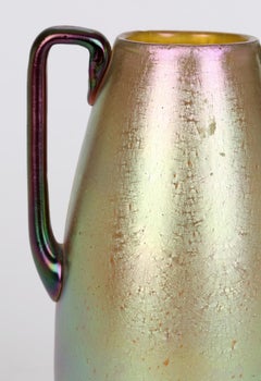 Loetz Silberiris Candia Jarrón de cristal con dos asas iridiscente