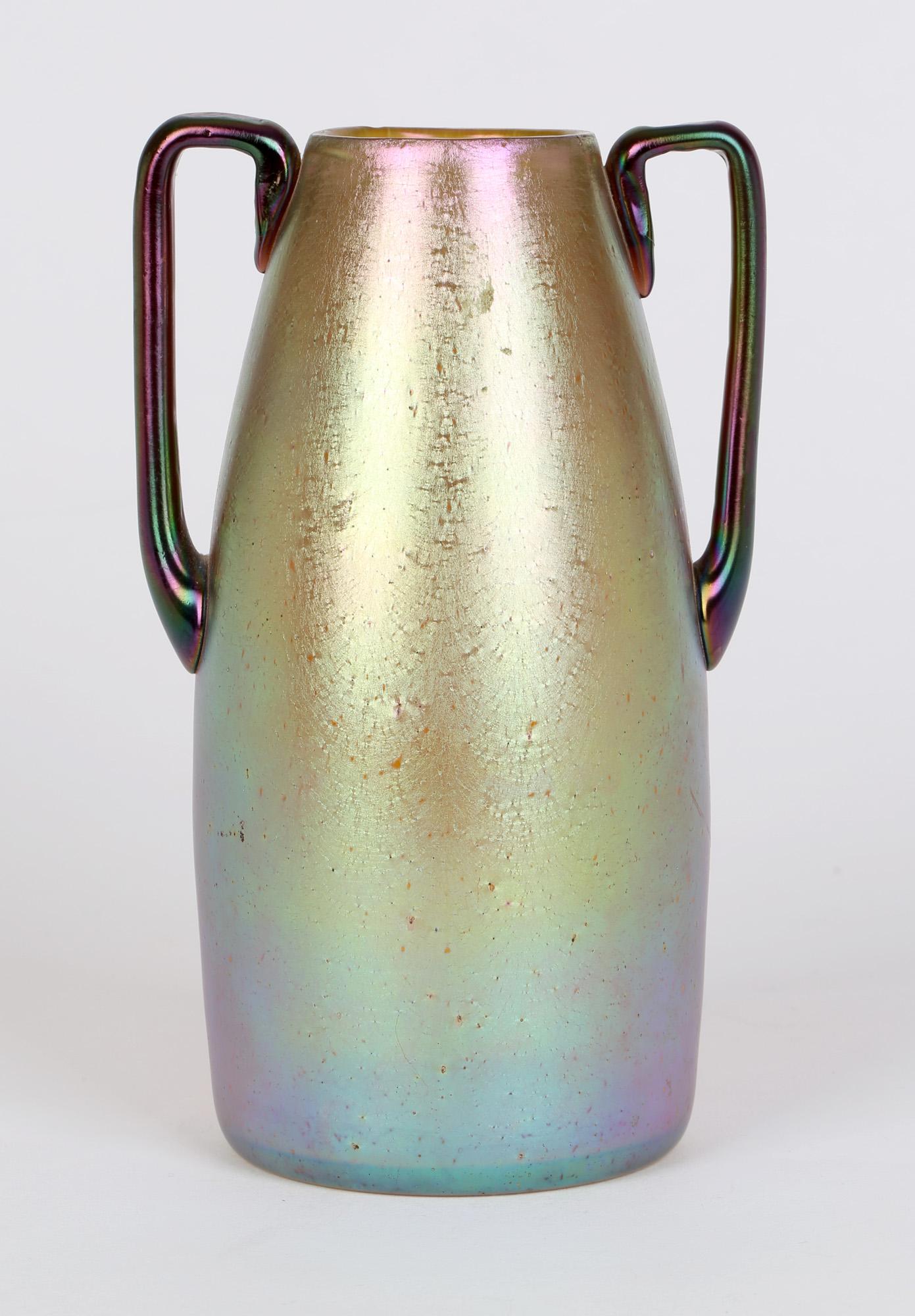 Austrian Loetz Silberiris Candia Iridescent Twin Handled Glass Vase