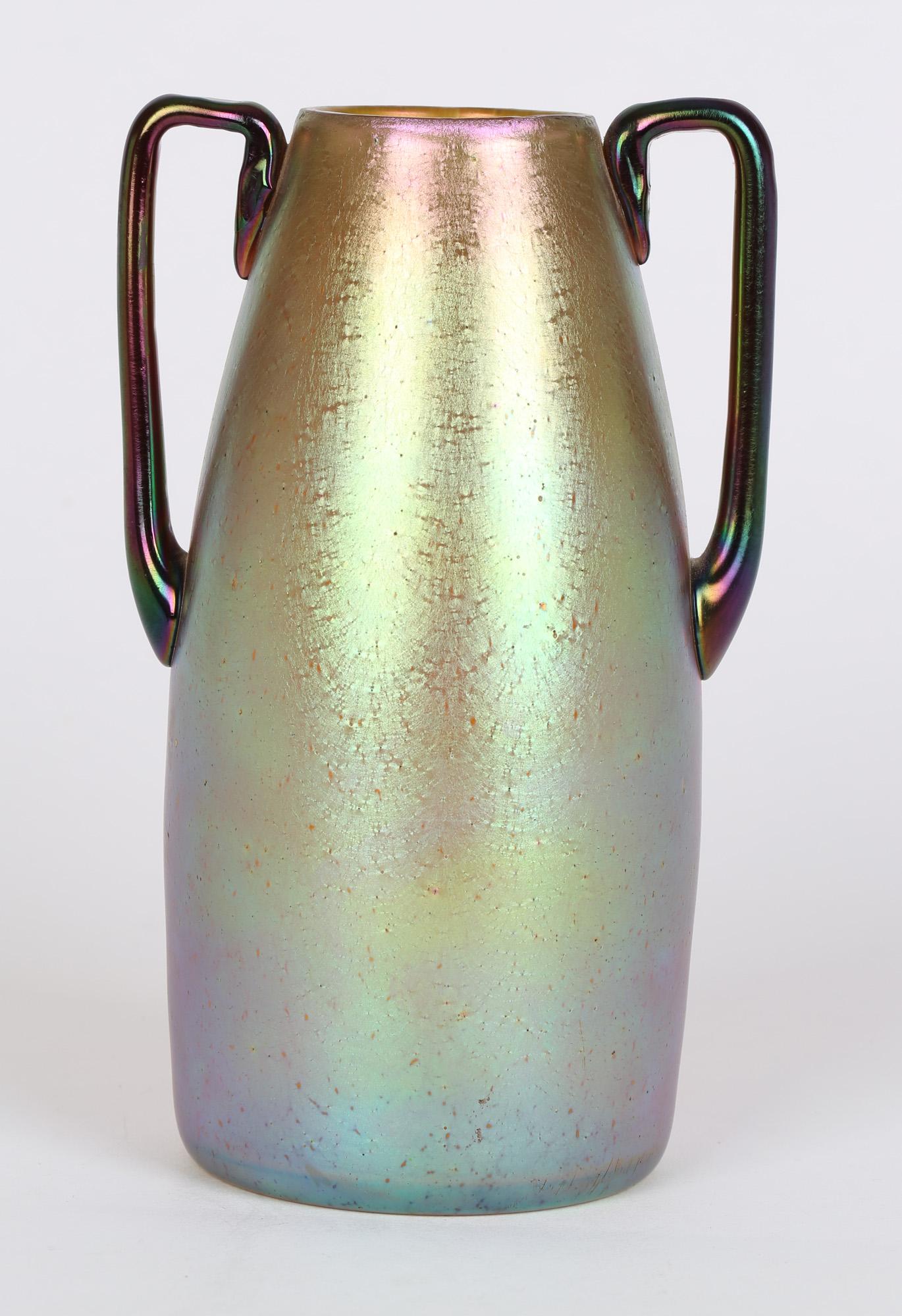 Loetz Silberiris Candia Iridescent Twin Handled Glass Vase In Good Condition In Bishop's Stortford, Hertfordshire