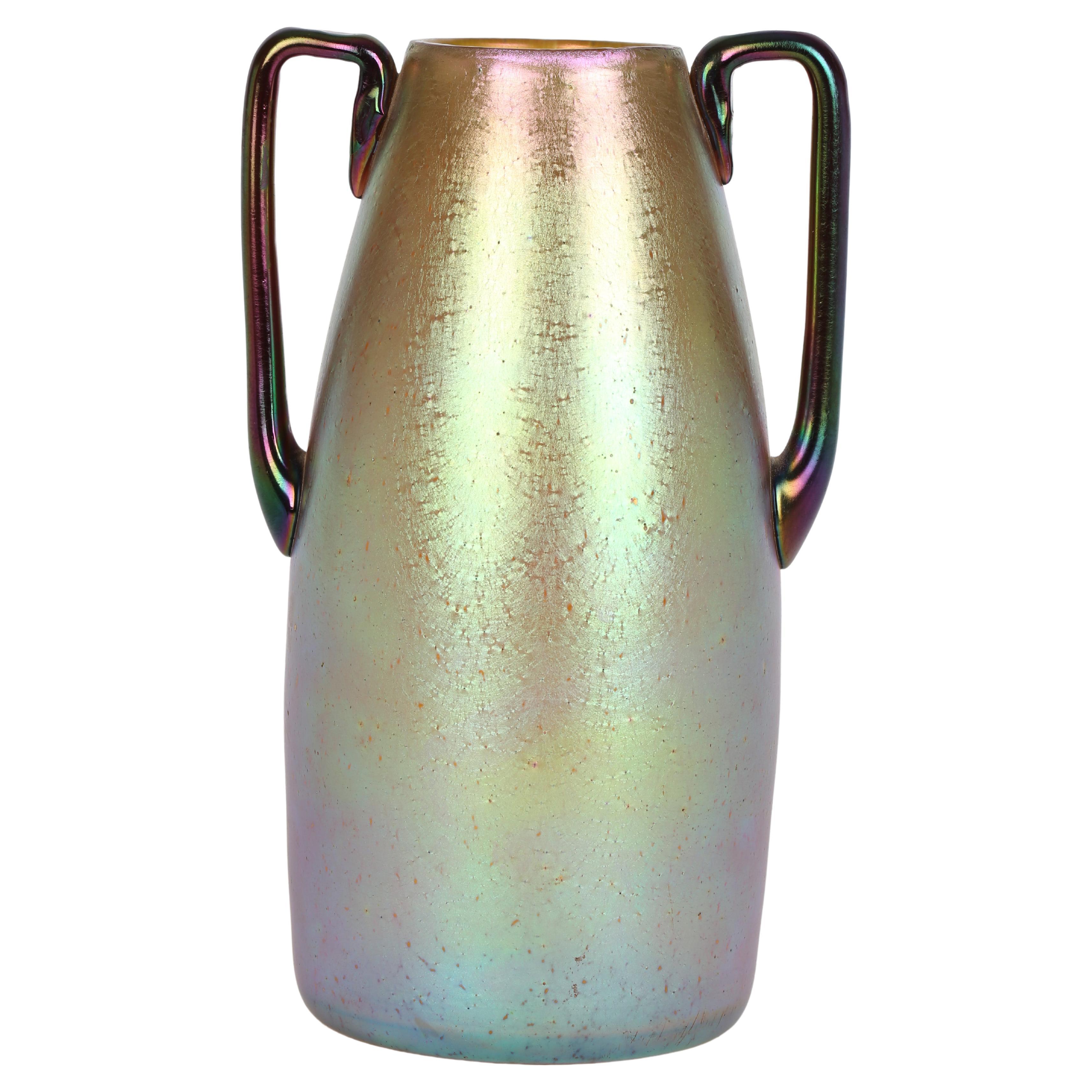 Loetz Silberiris Candia Iridescent Twin Handled Glass Vase