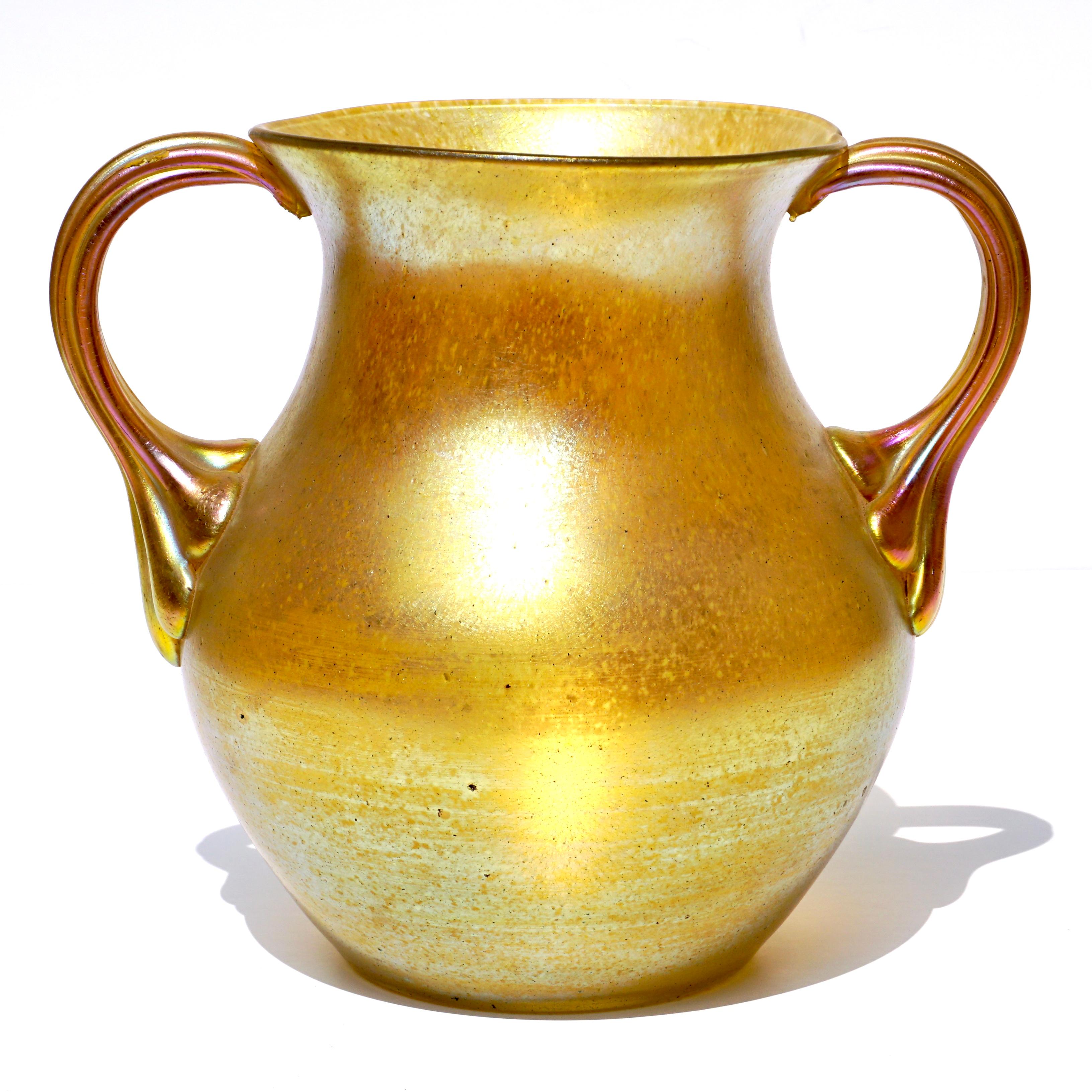 Art Nouveau Loetz Silberiris Gold Handled Vase