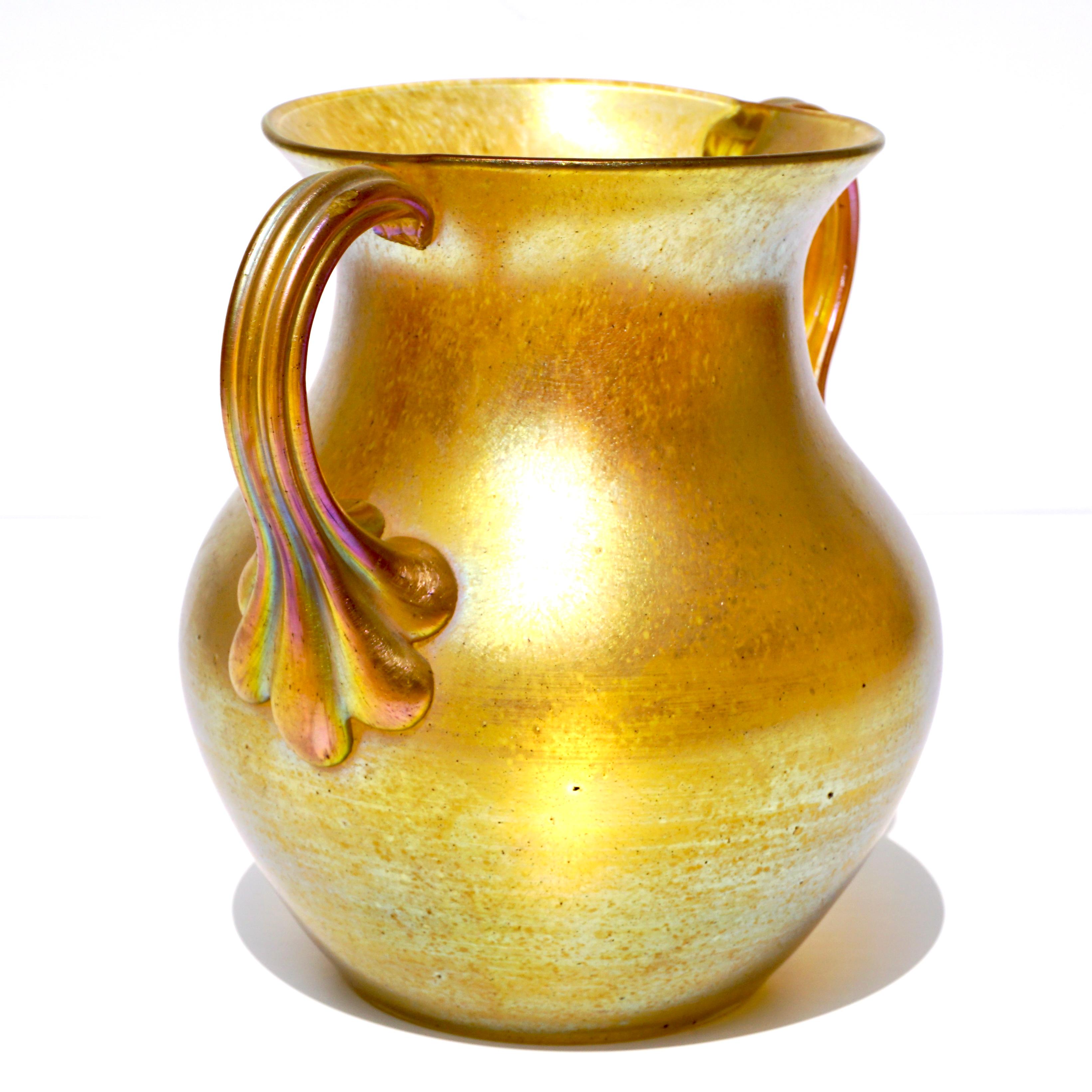 Austrian Loetz Silberiris Gold Handled Vase