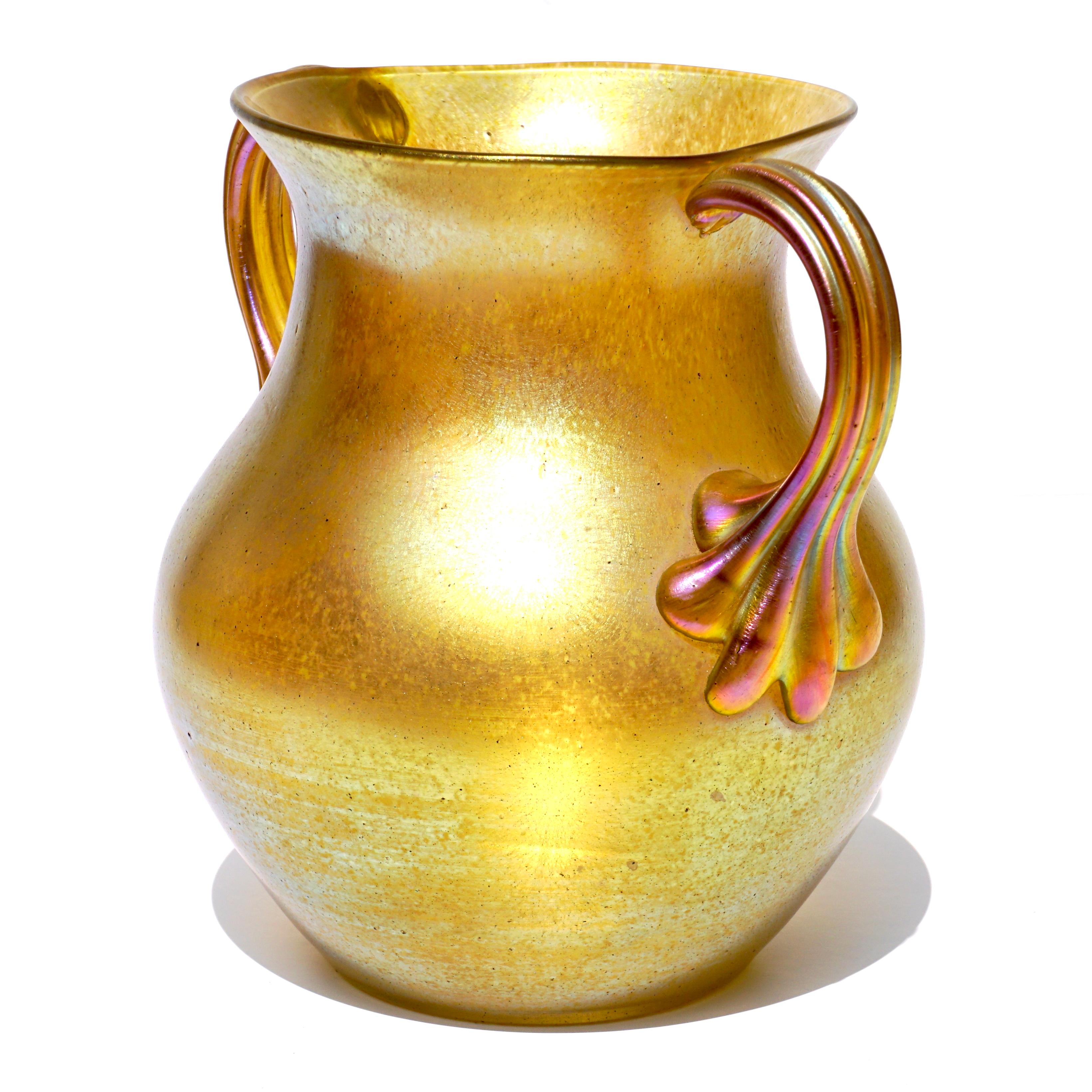 Fired Loetz Silberiris Gold Handled Vase