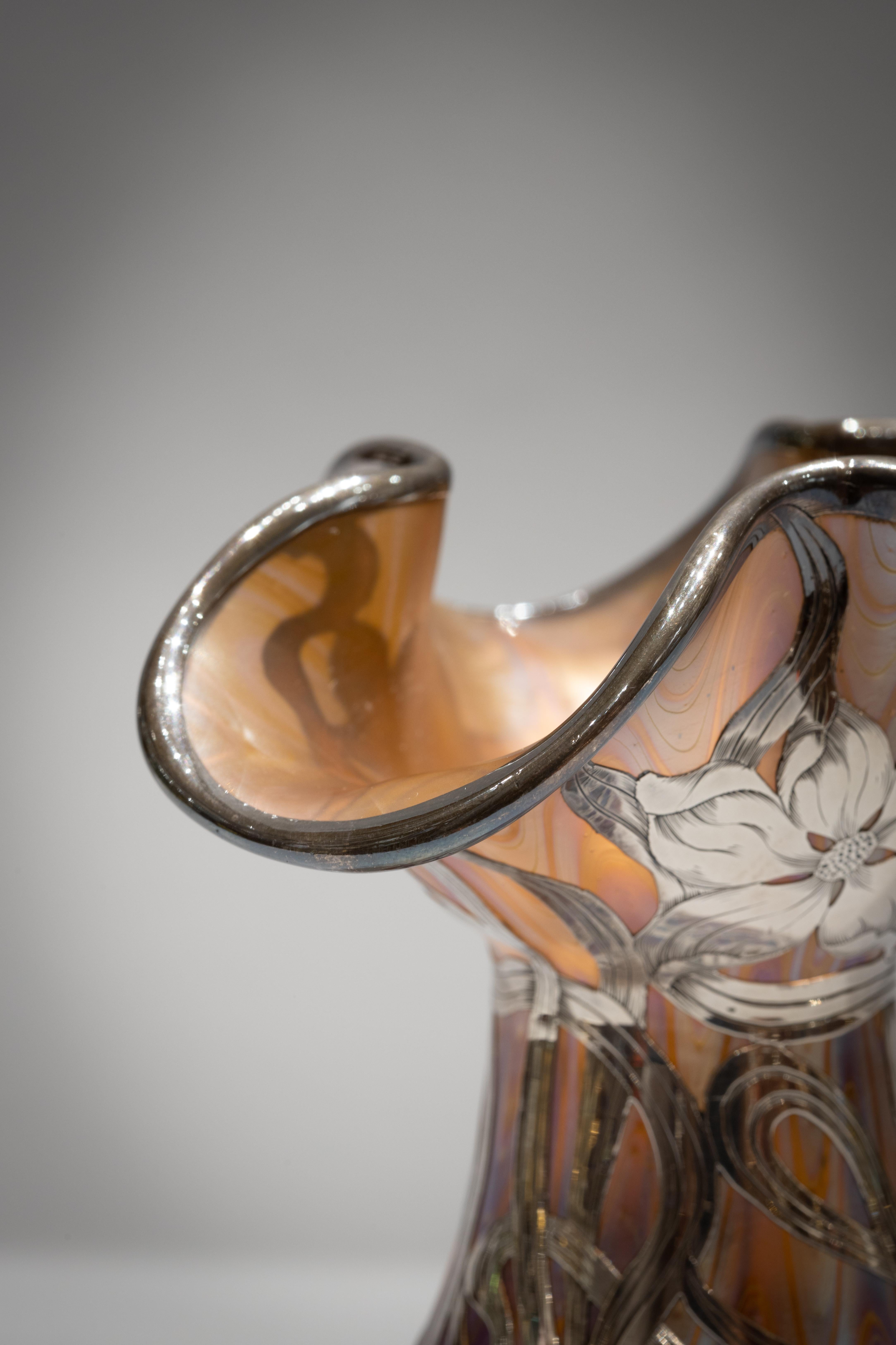 Loetz Silver Overlay Glass Vase, circa 1900 In Good Condition For Sale In New York, NY