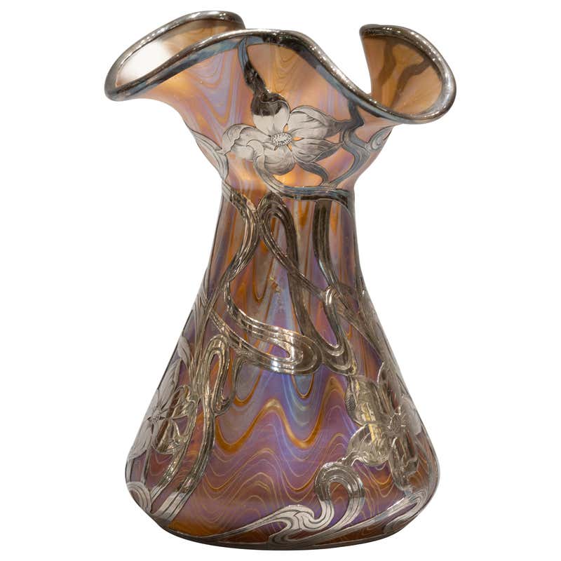 Loetz Glass Vase With Sterling Silver Overlay Circa 1900 For Sale At loetz-glass-vase-with-sterling-silver-overlay-circa-1900-for-sale-at