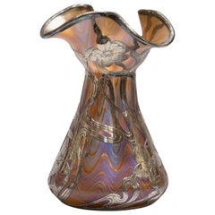 Antique Loetz Silver Overlay Glass Vase, circa 1900