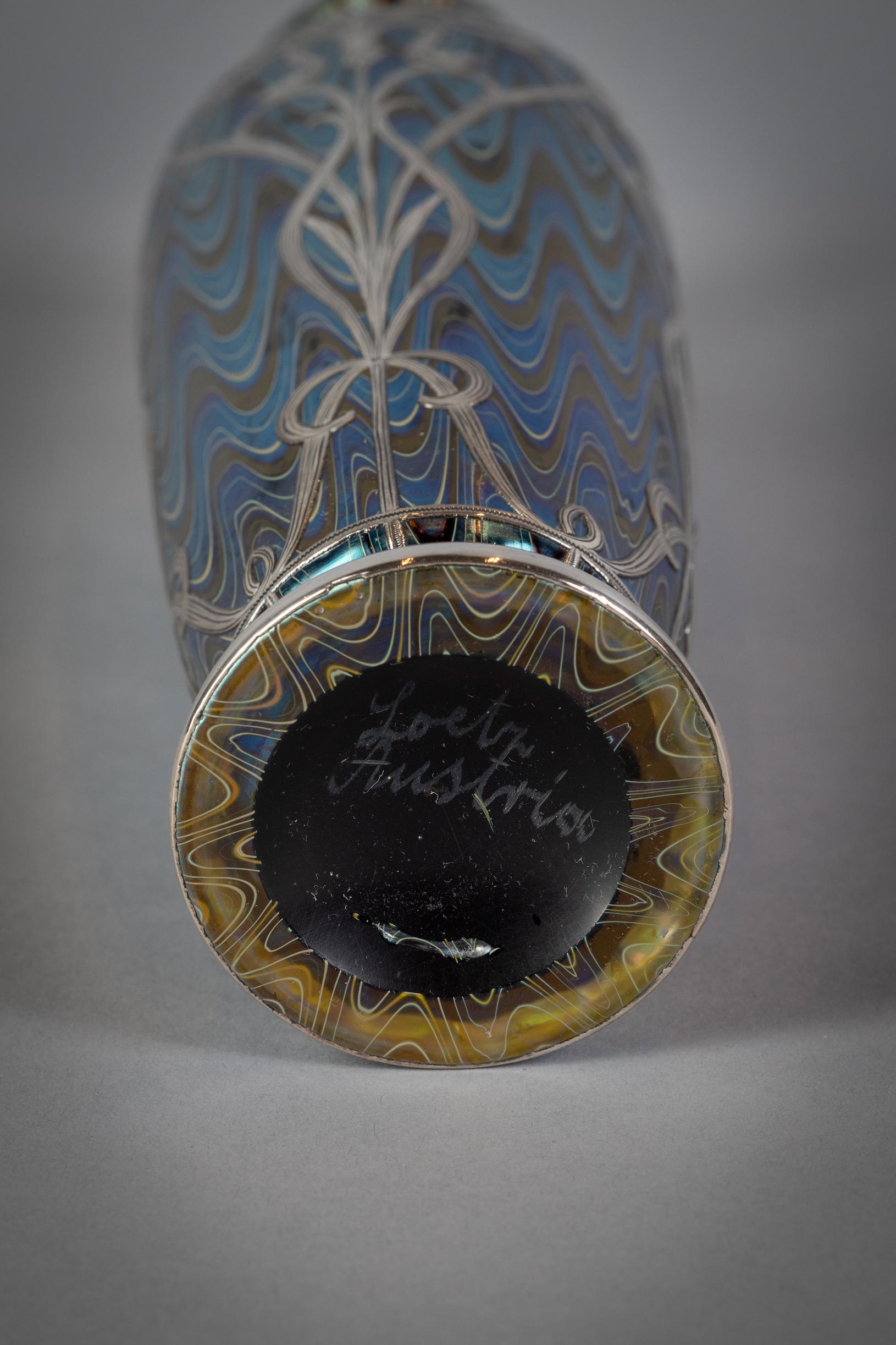 Early 20th Century Loetz Silver Overlay Glass Vase, circa 1910 For Sale