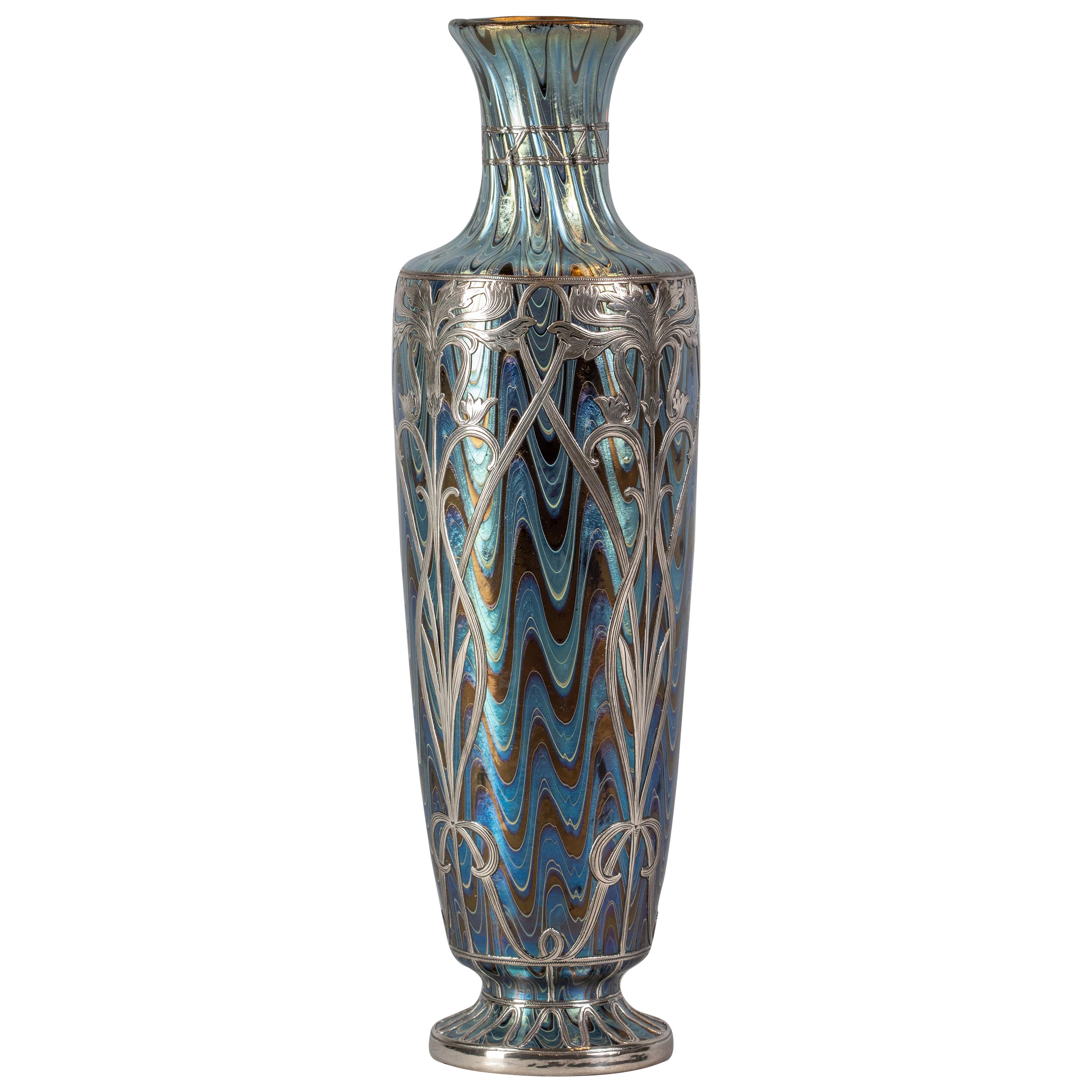 Loetz Silver Overlay Glass Vase, circa 1910