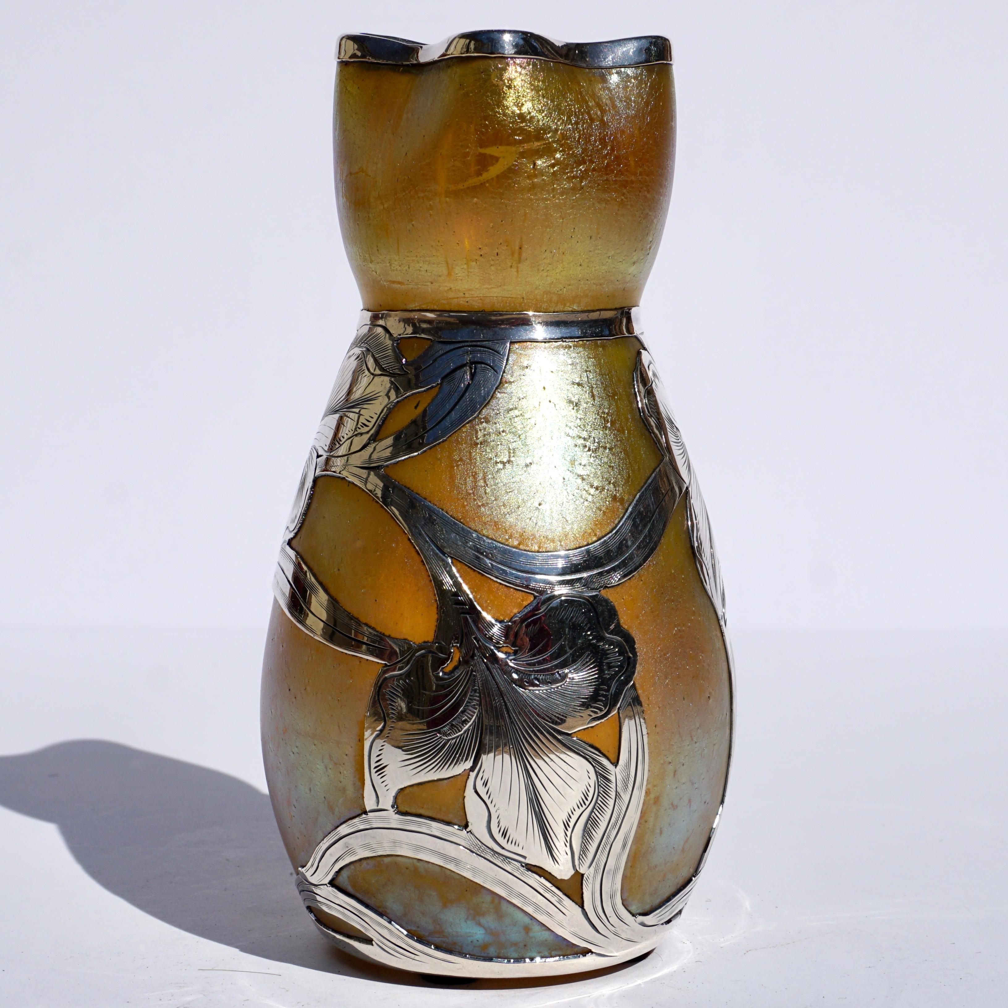 Austrian Loetz Silver Overlay Silberisis Art Nouveau Vase