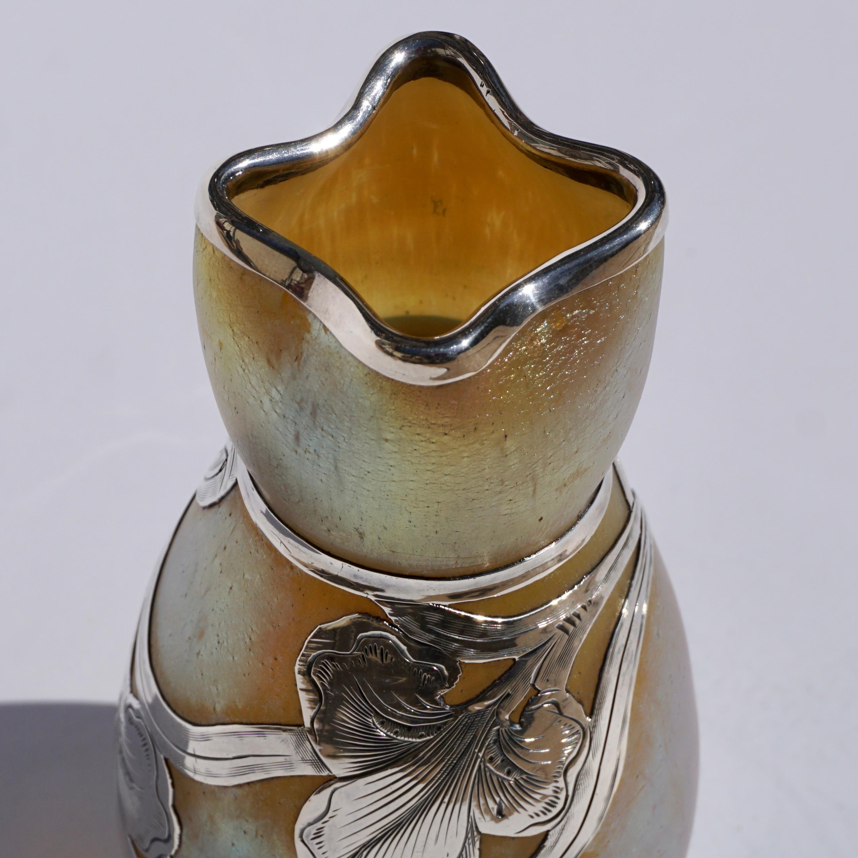 Loetz Silver Overlay Silberisis Art Nouveau Vase In Excellent Condition In Dallas, TX