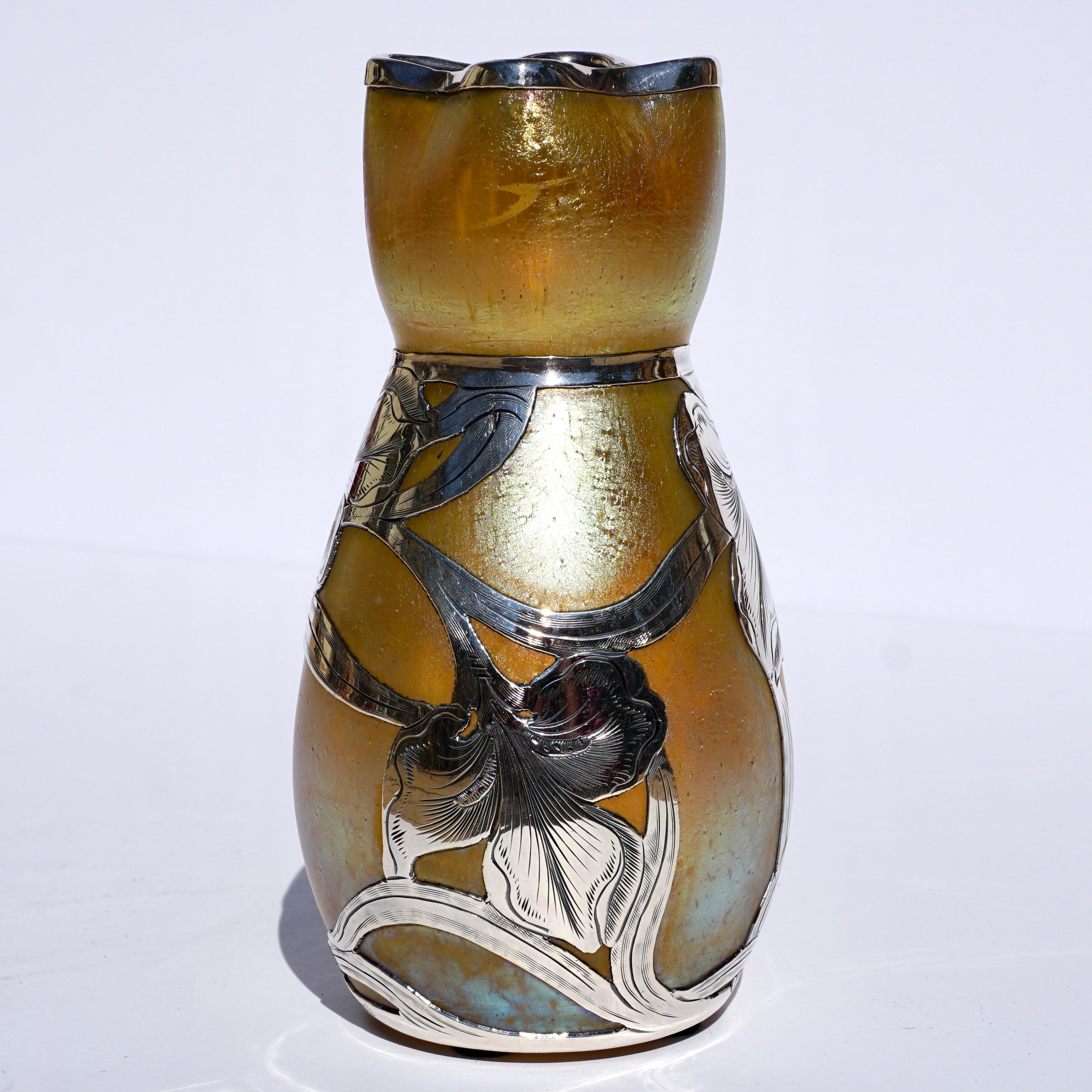 Early 20th Century Loetz Silver Overlay Silberisis Art Nouveau Vase