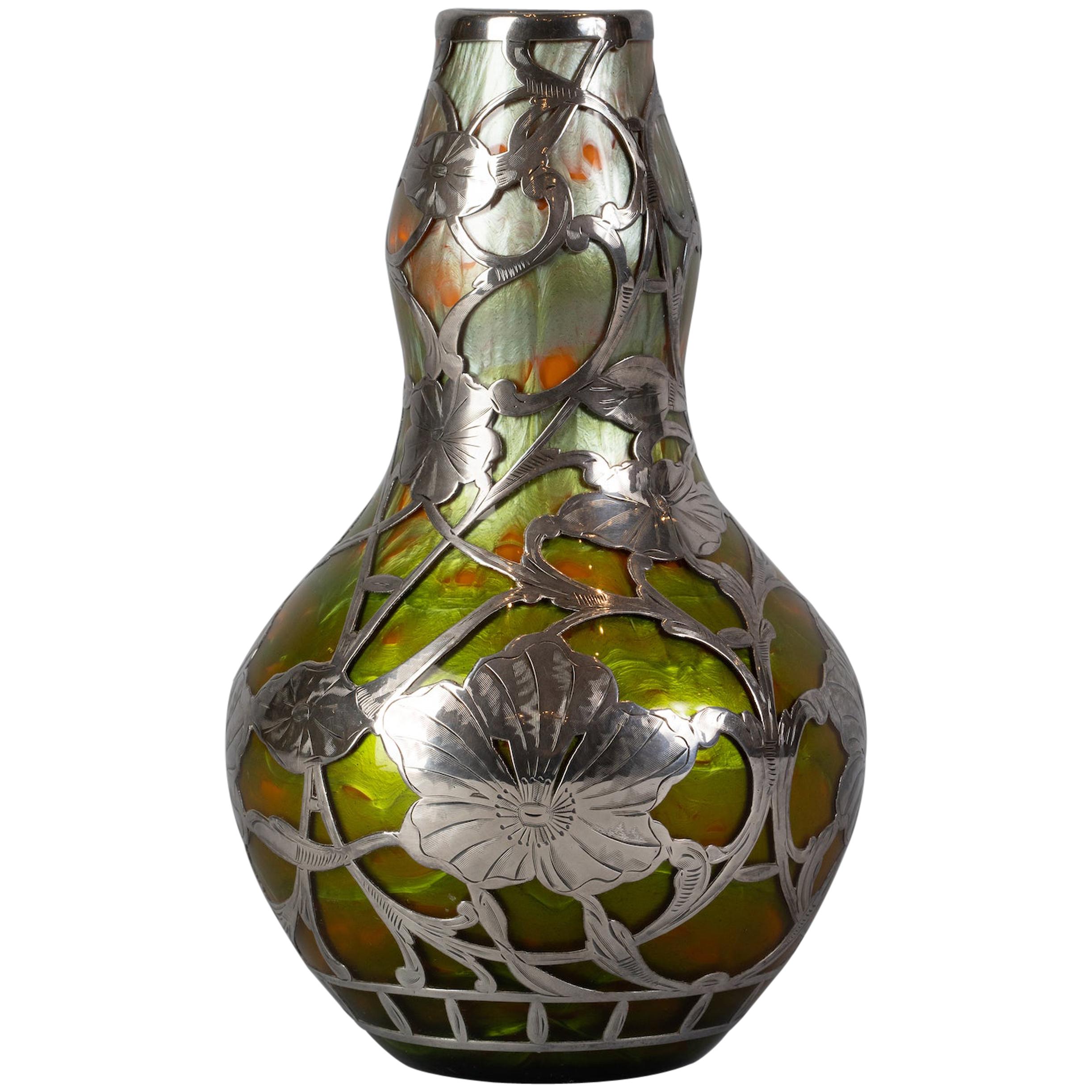 Loetz Silver Overlay "Titania" Glass Vase, circa 1900 For Sale