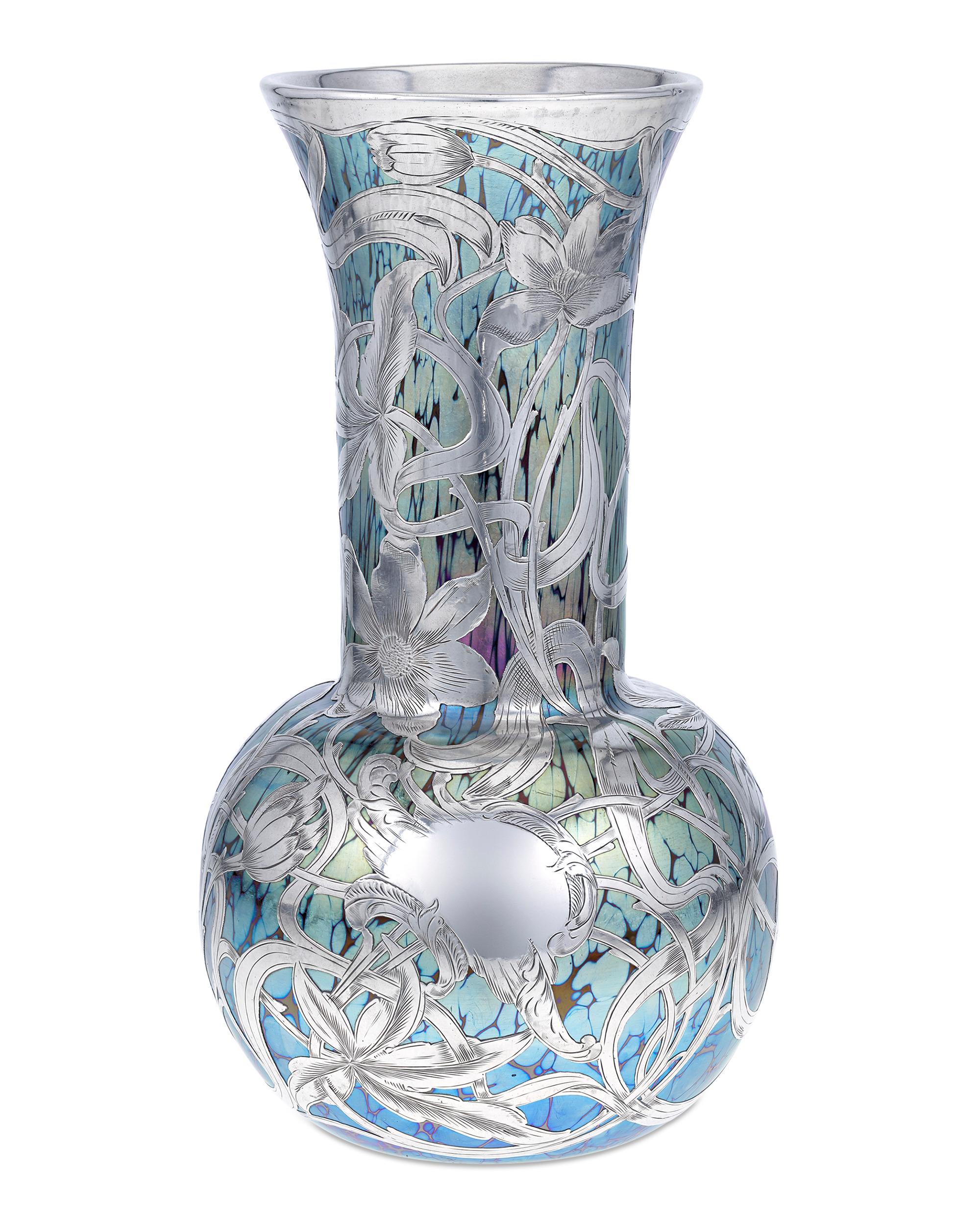 Austrian Loetz Silvered and Marbled Art Glass Vase