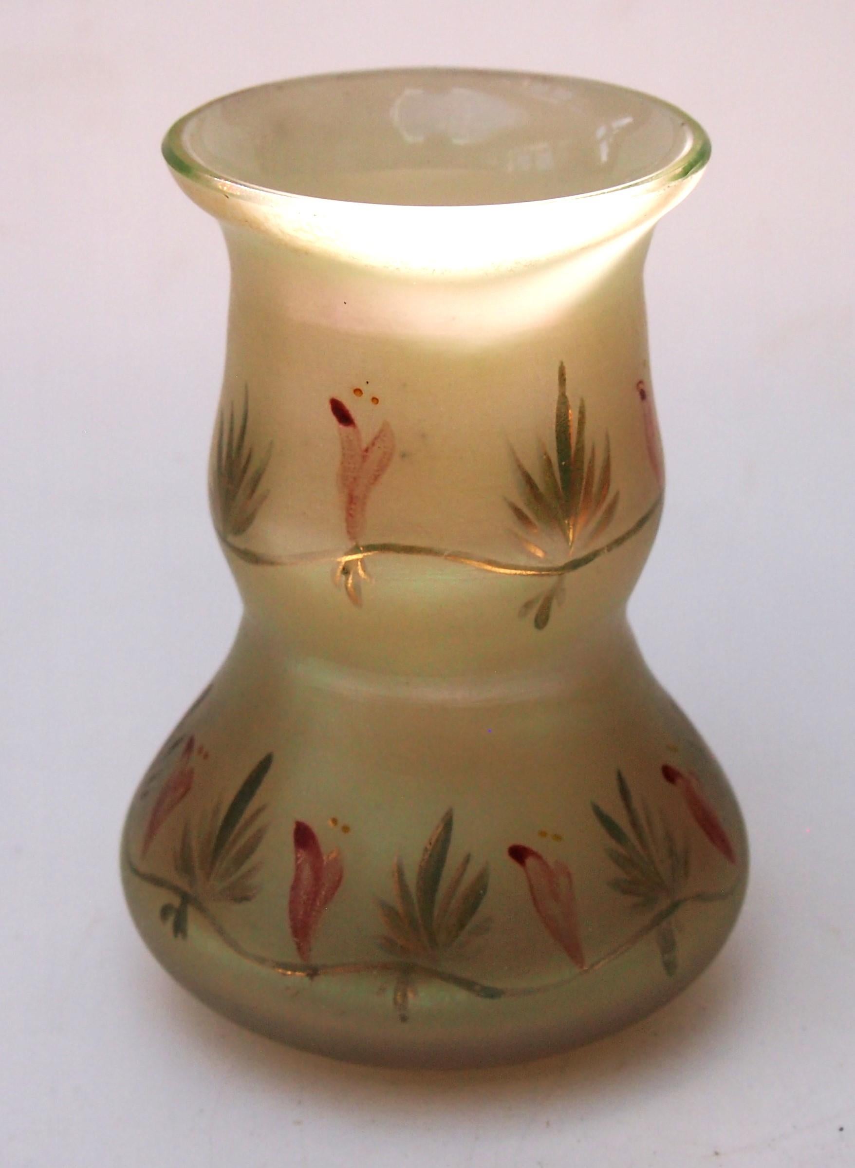 Art Nouveau Loetz Small Enamelled Arcadia glass vase Bohemian c1900 For Sale