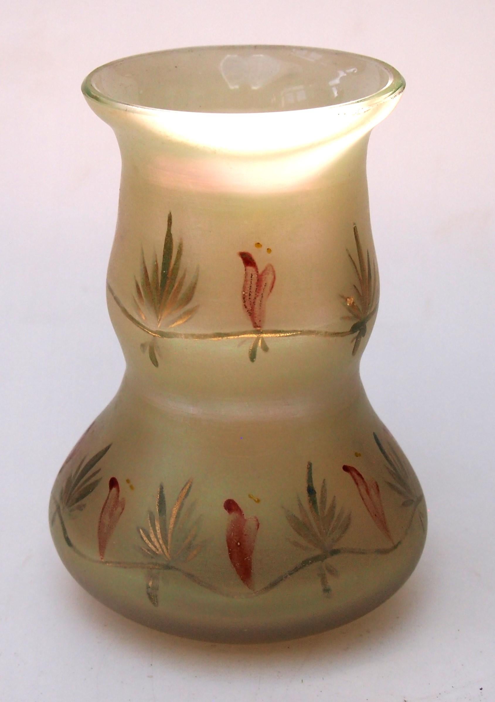 Czech Loetz Small Enamelled Arcadia glass vase Bohemian c1900 For Sale