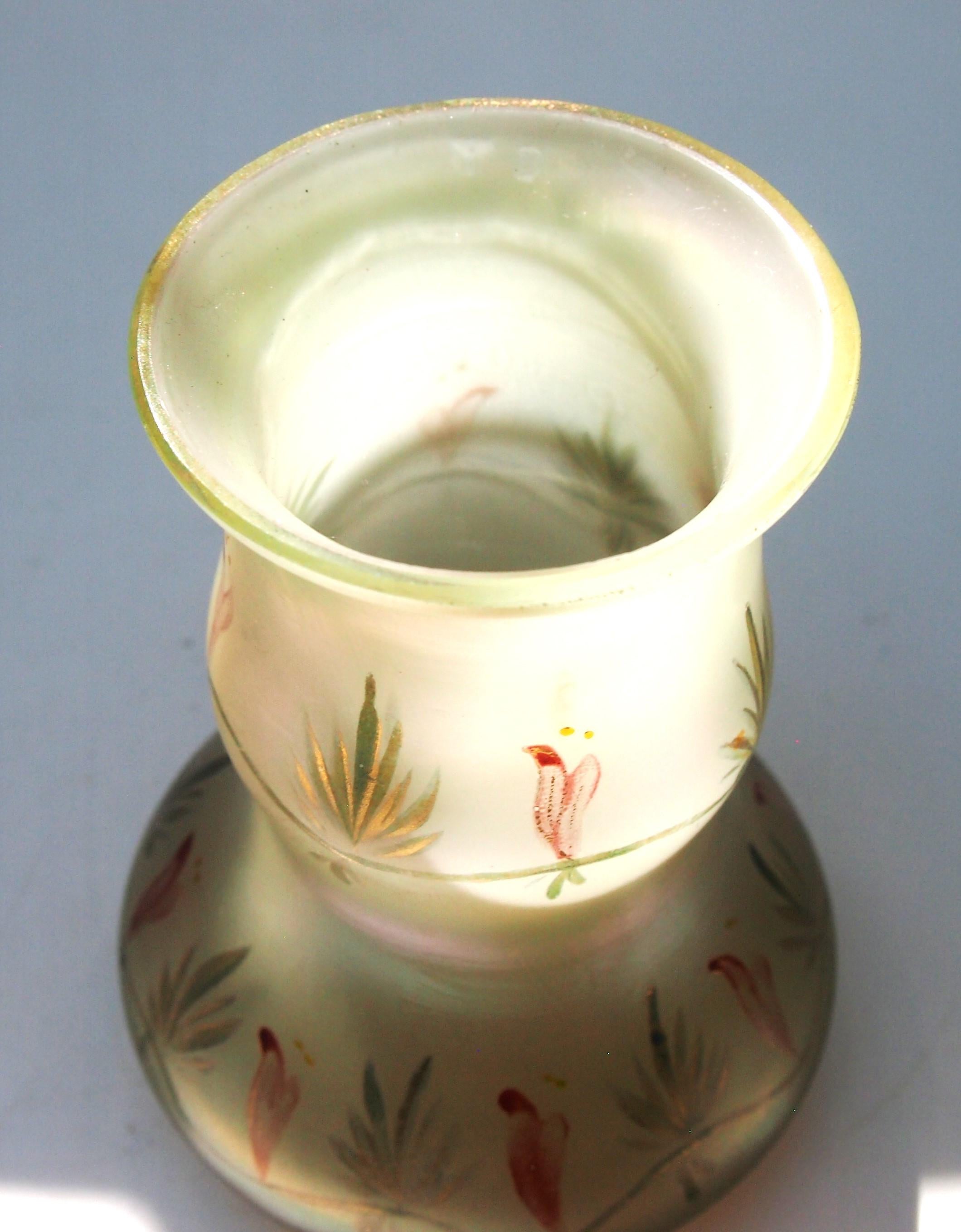 Loetz Small Enamelled Arcadia glass vase Bohemian c1900 In Good Condition For Sale In Worcester Park, GB