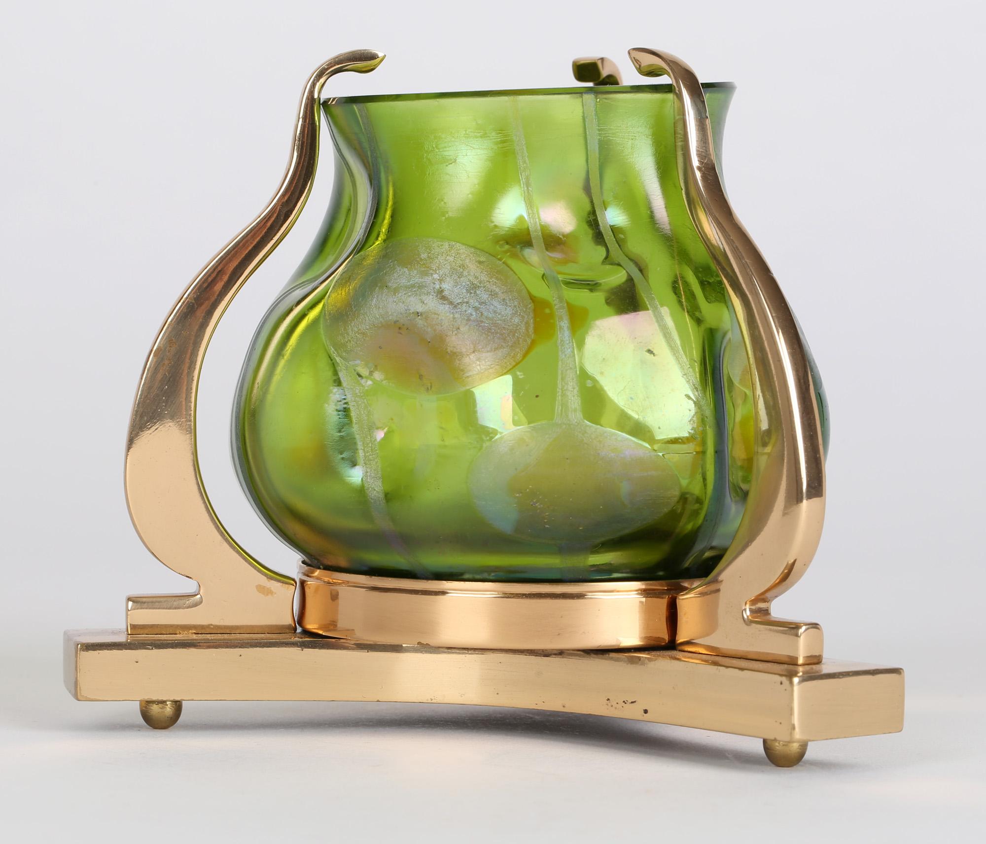 Loetz Streifen Und Flecken Brass Mounted Art Glass Vase For Sale 2