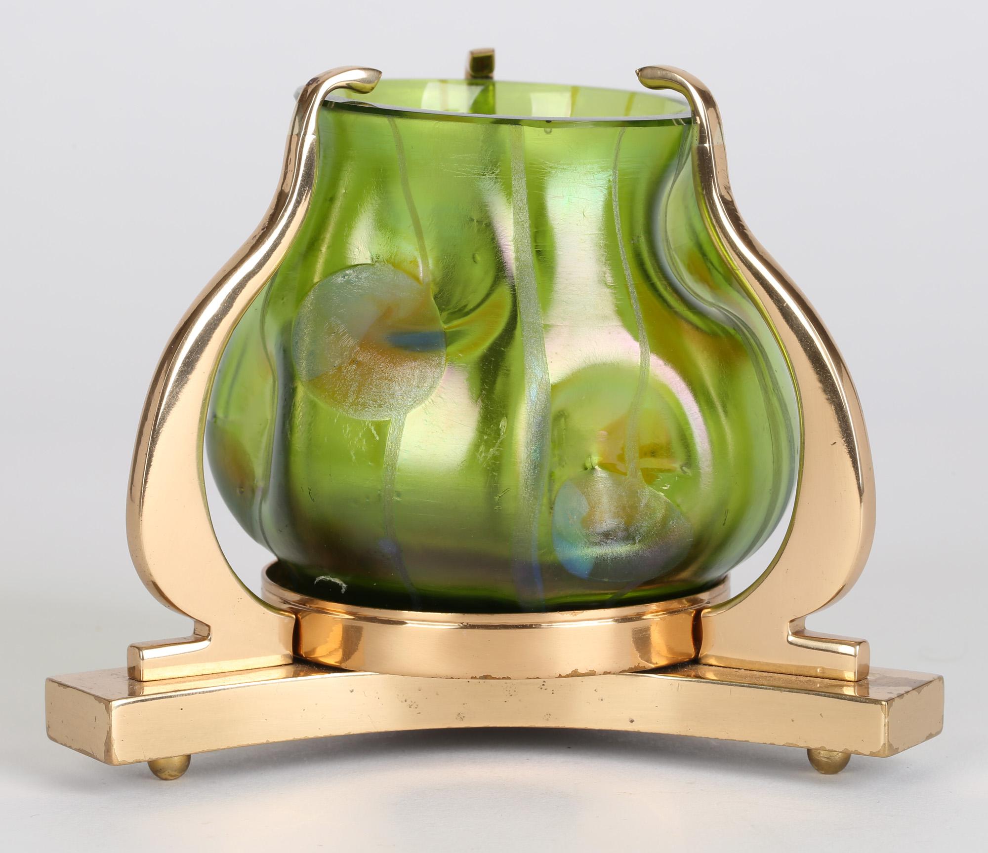 Loetz Streifen Und Flecken Brass Mounted Art Glass Vase For Sale 3