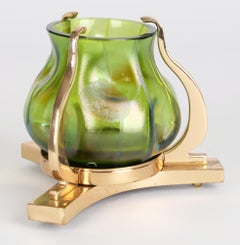 Loetz Streifen Und Flecken Brass Mounted Art Glass Vase