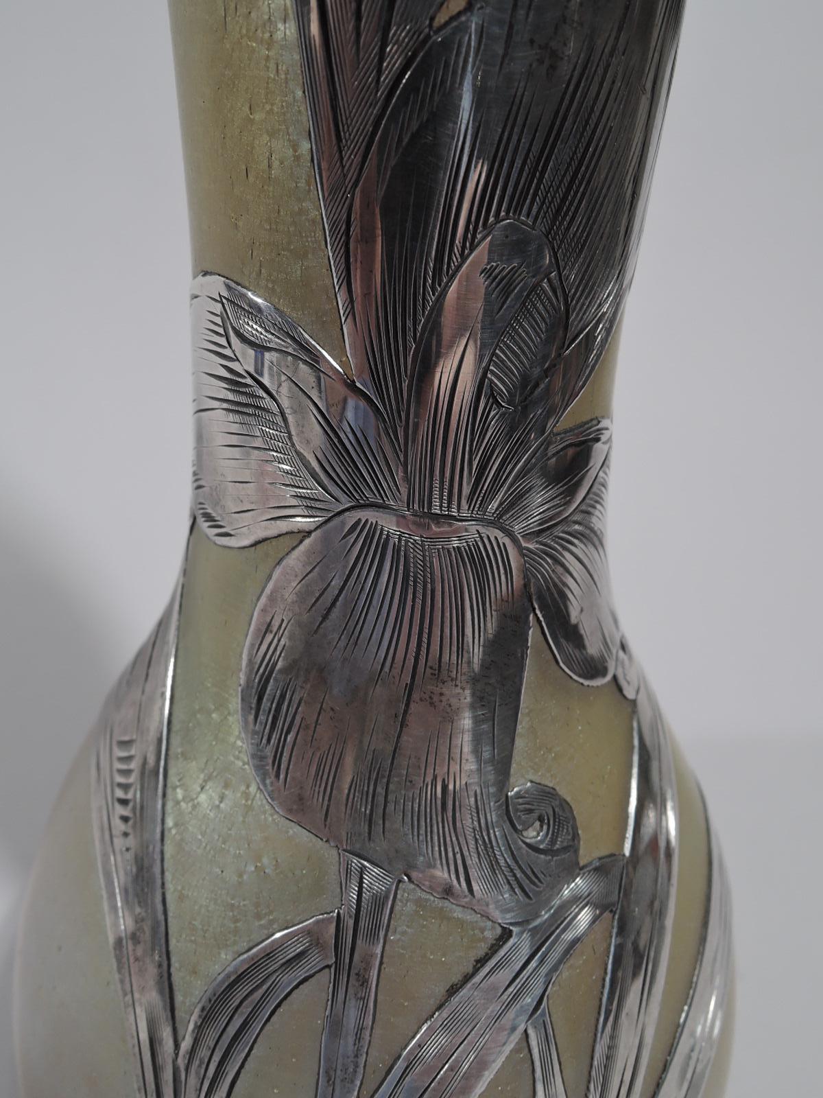 20th Century Loetz Tall Art Nouveau Iridescent Glass Vase with Alvin Silver Overlay