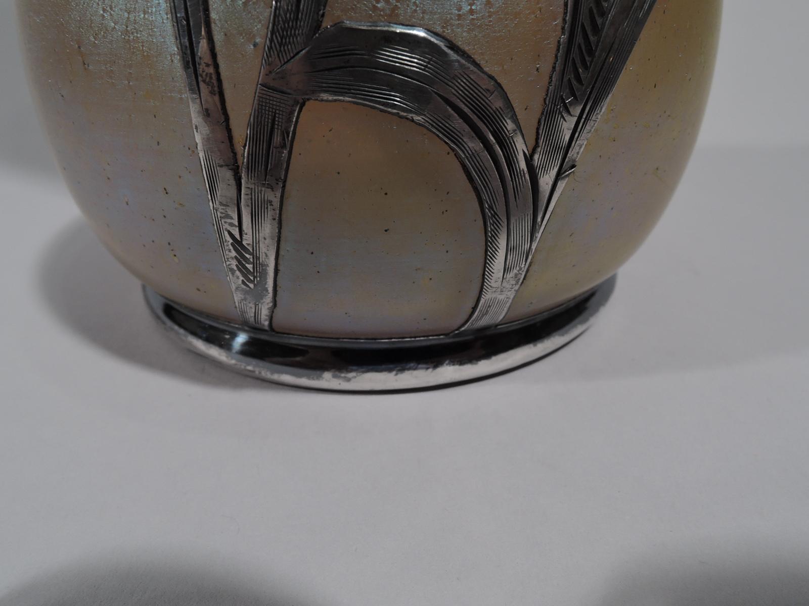 Loetz Tall Art Nouveau Iridescent Glass Vase with Alvin Silver Overlay 2