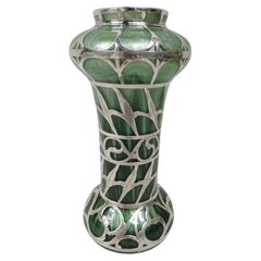 Loetz Titania Art Nouveau Green Silver Overlay Vase