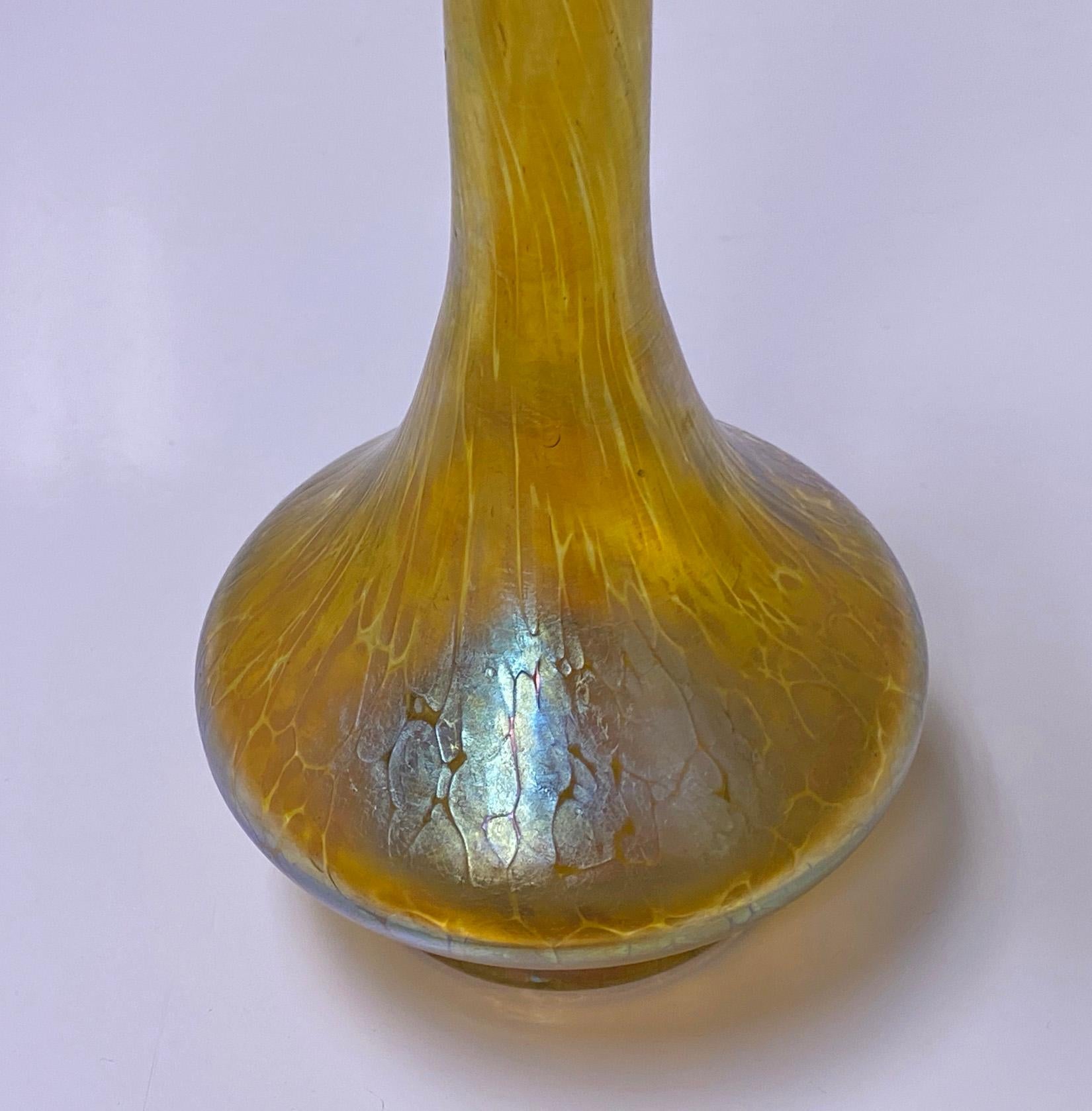 Loetz vase, baluster form, gold and violet iridescence with intricate oil spot pattern. Measures: 8.25”, circa 1900 unsigned.
