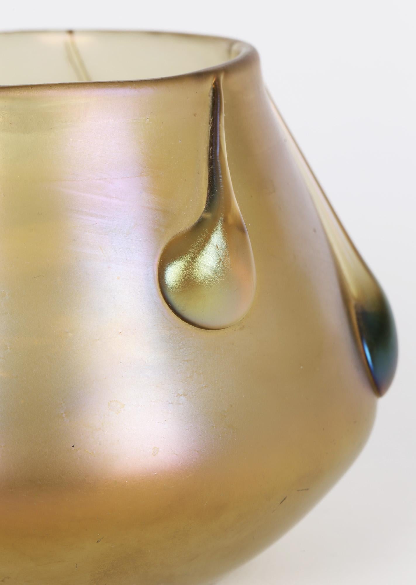 Blown Glass Loetz Vesuvian Candia Iridescent Glass Vase with Tadpoles For Sale