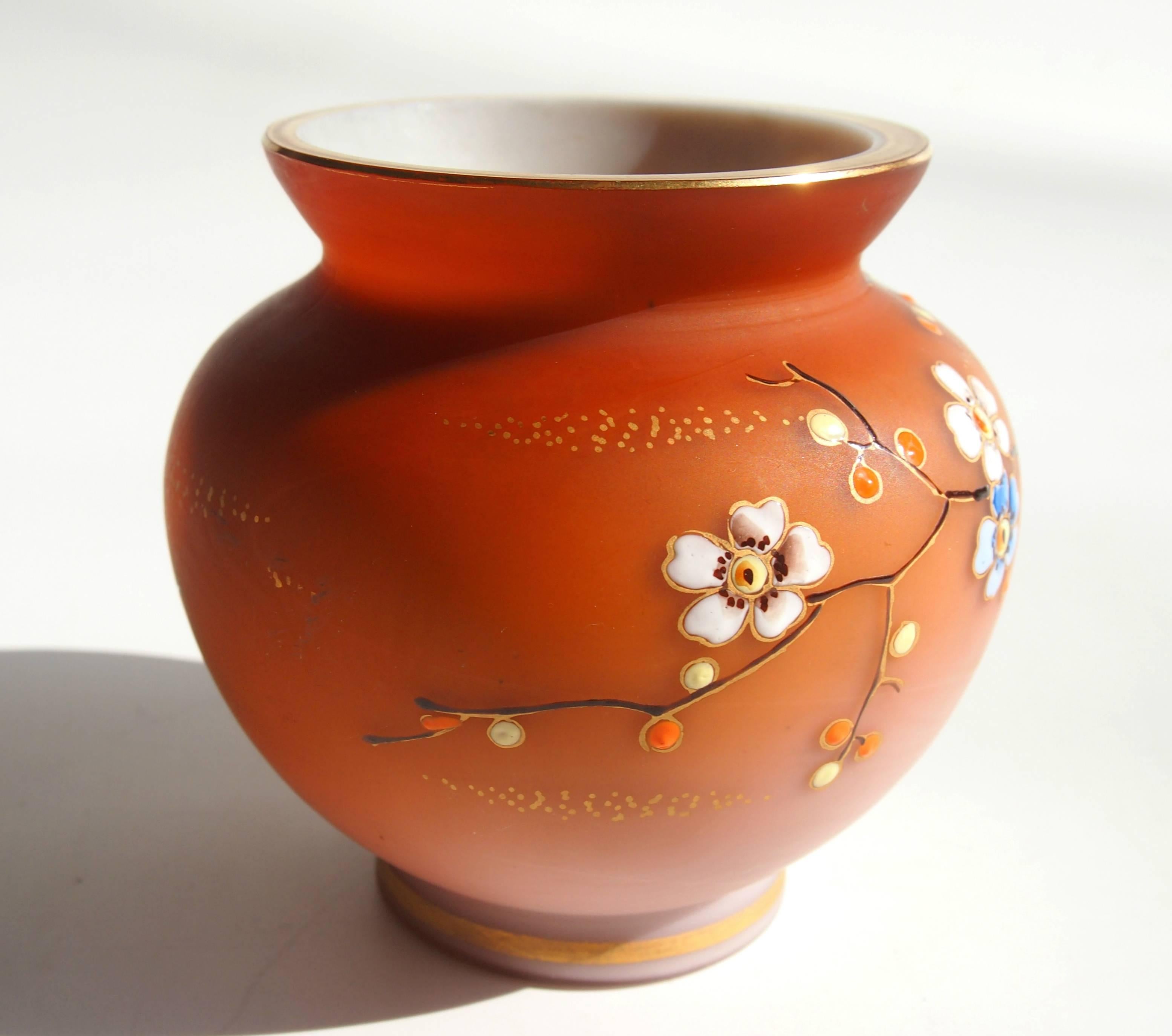 Austrian Bohemian Loetz Victorian Enameled Bird Glass Vase