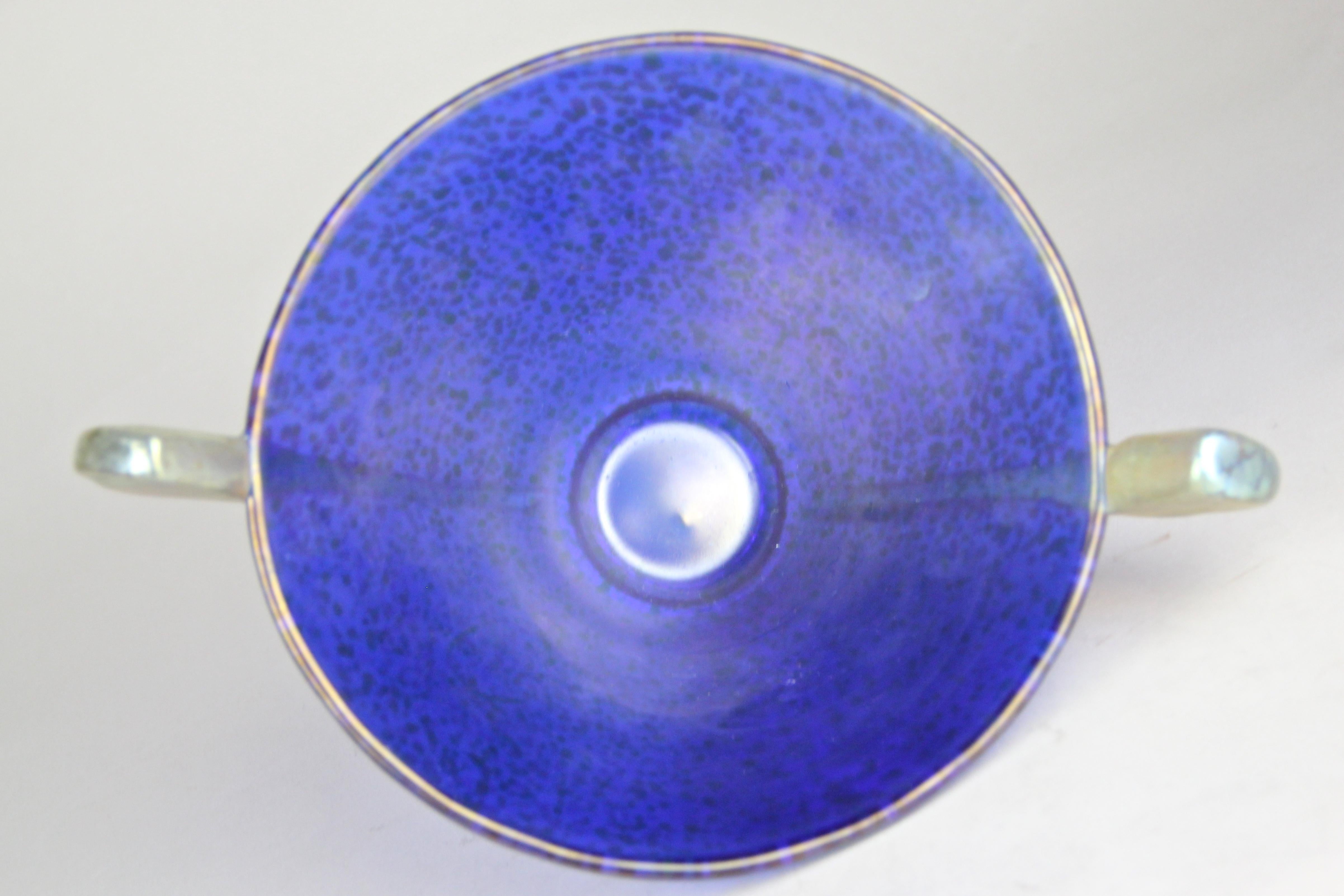 Loetz Witwe Blue Glass Bowl Decor Papillon Iriscident, Bohemia, circa 1936 For Sale 6