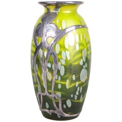 Antique Loetz Witwe Glass Vase "Cytisus Yellow" with Silver Overlay, Bohemia, circa 1902