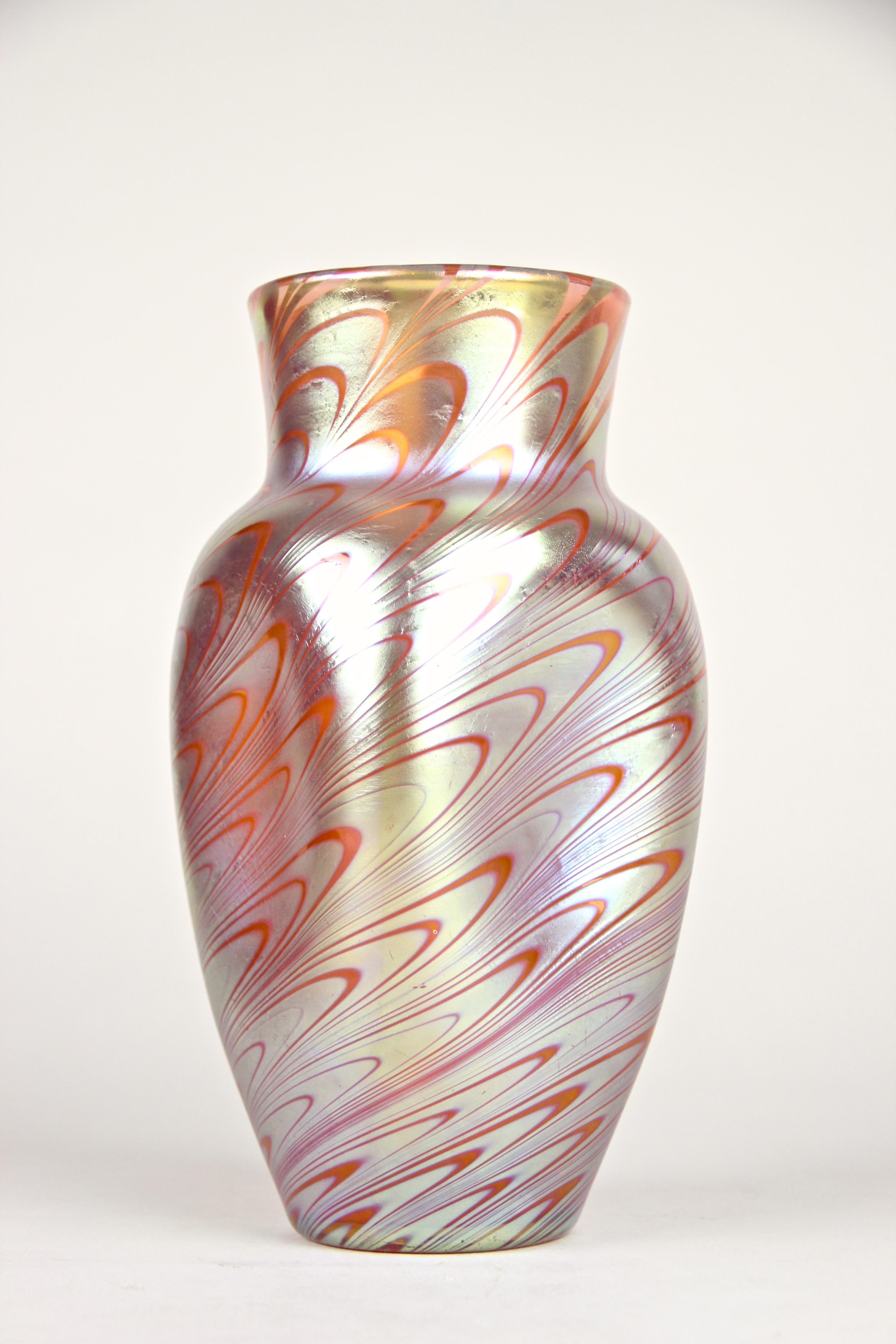 Czech Lötz Witwe Glass Vase Decoration Phenomen Rosa Iridescent, Bohemia, circa 1902 For Sale