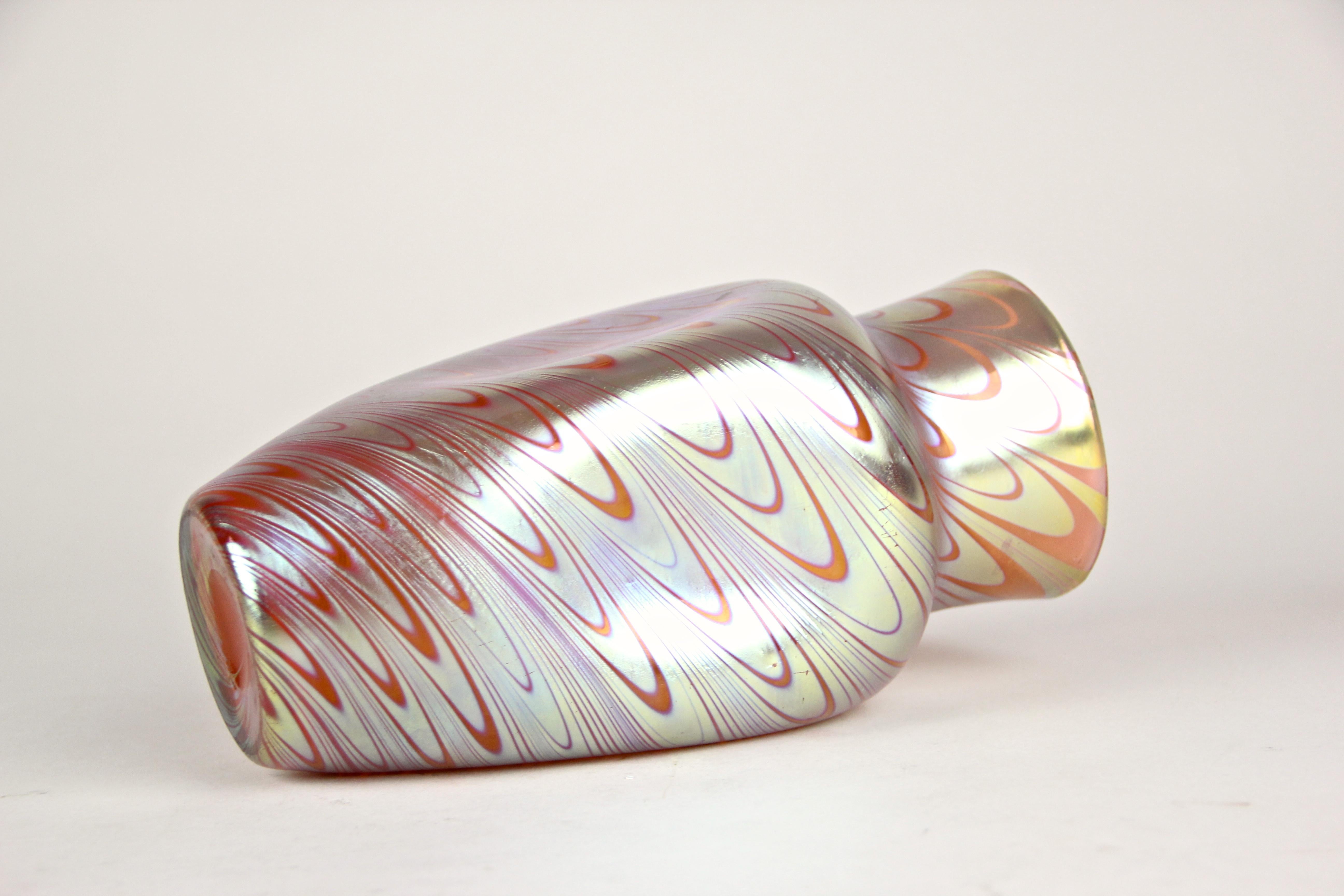 Blown Glass Lötz Witwe Glass Vase Decoration Phenomen Rosa Iridescent, Bohemia, circa 1902 For Sale