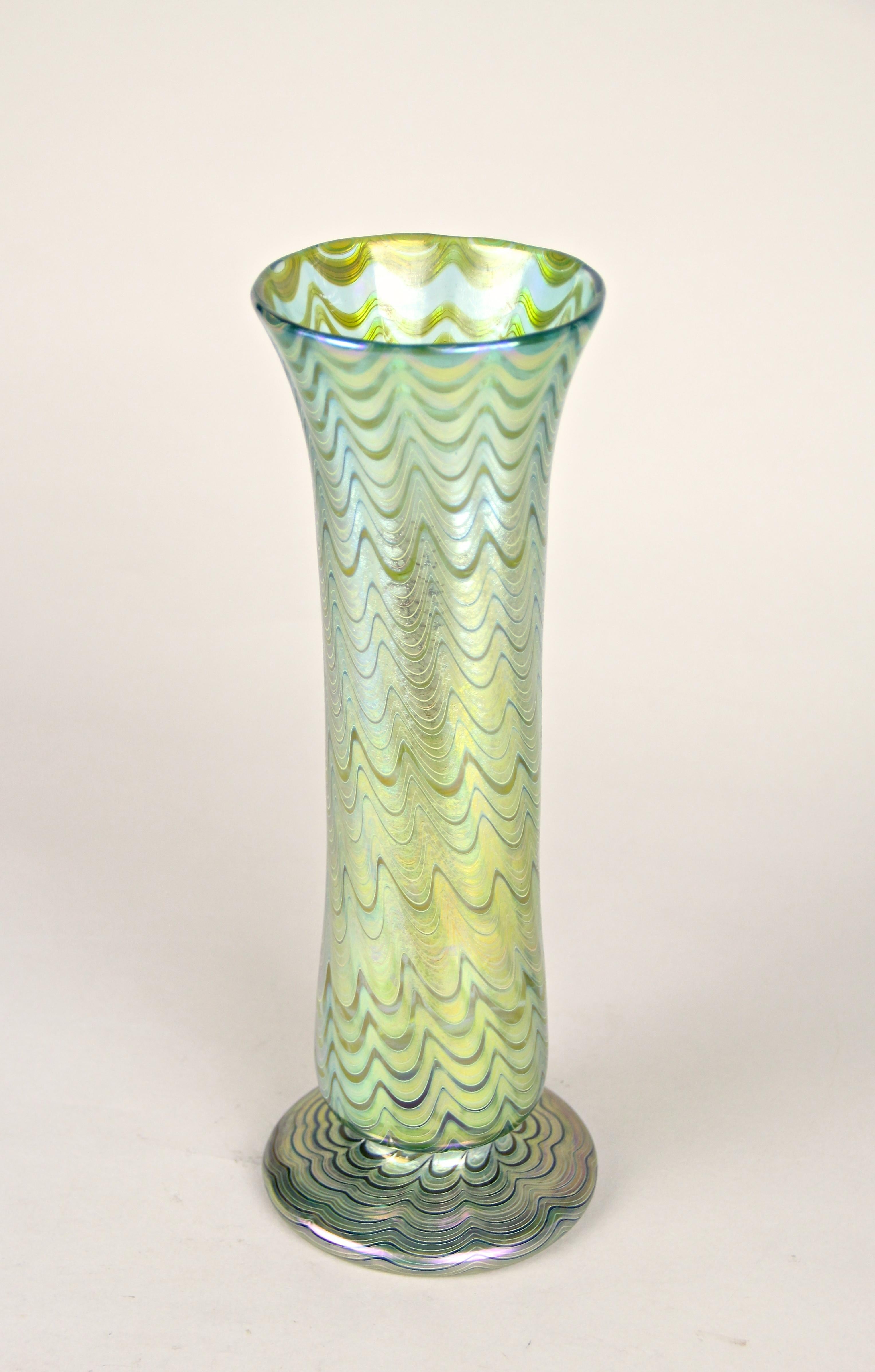 19th Century Loetz Witwe Glass Vase Phaenomen Genre 6893 Green, Bohemia, circa 1899 For Sale