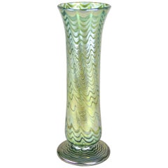 Antique Loetz Witwe Glass Vase Phaenomen Genre 6893 Green, Bohemia, circa 1899