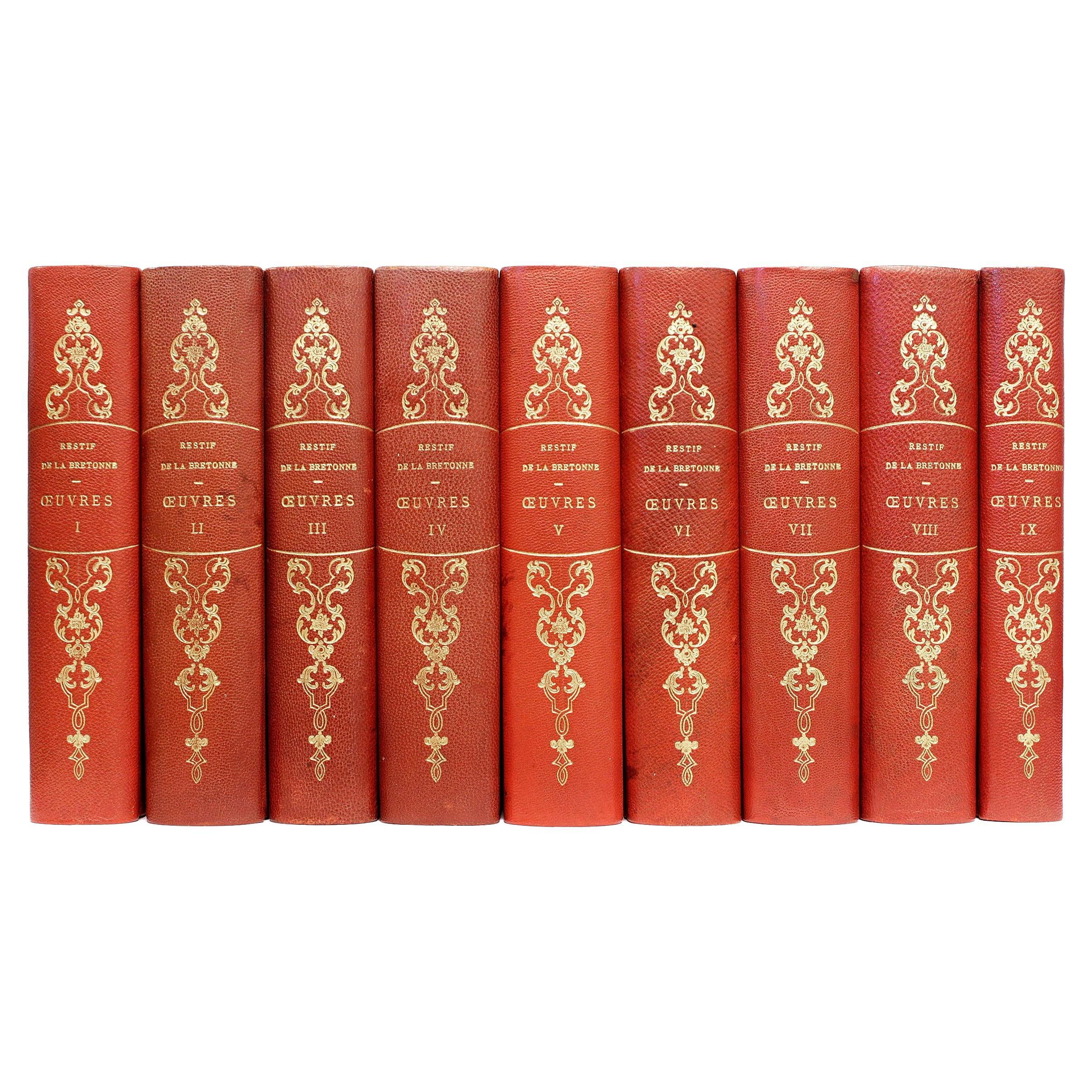 L'Oeuvre de Restif de La Bretonne. 9 volumes, illustré - EN FINE BINDING !