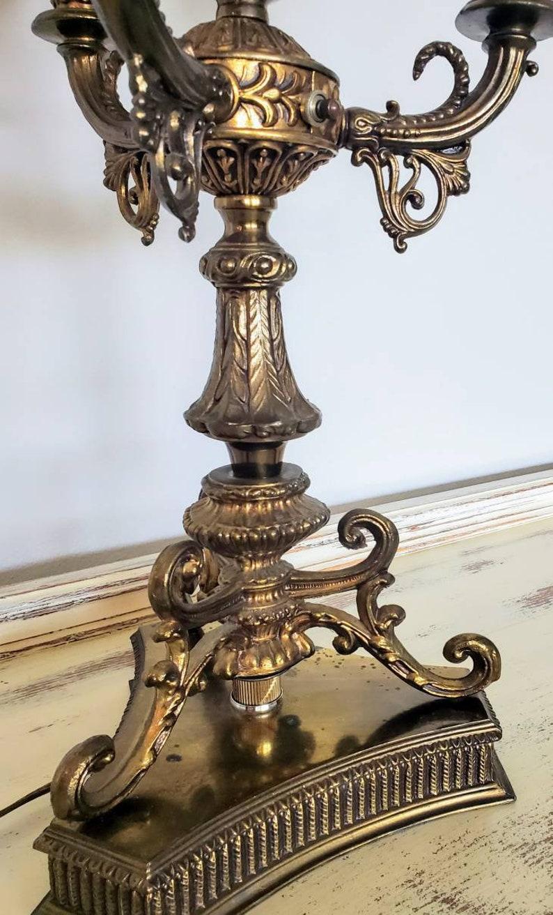 Brass Loevsky & Loevsky Iridescent Filigree Table Lamp Candelabra For Sale