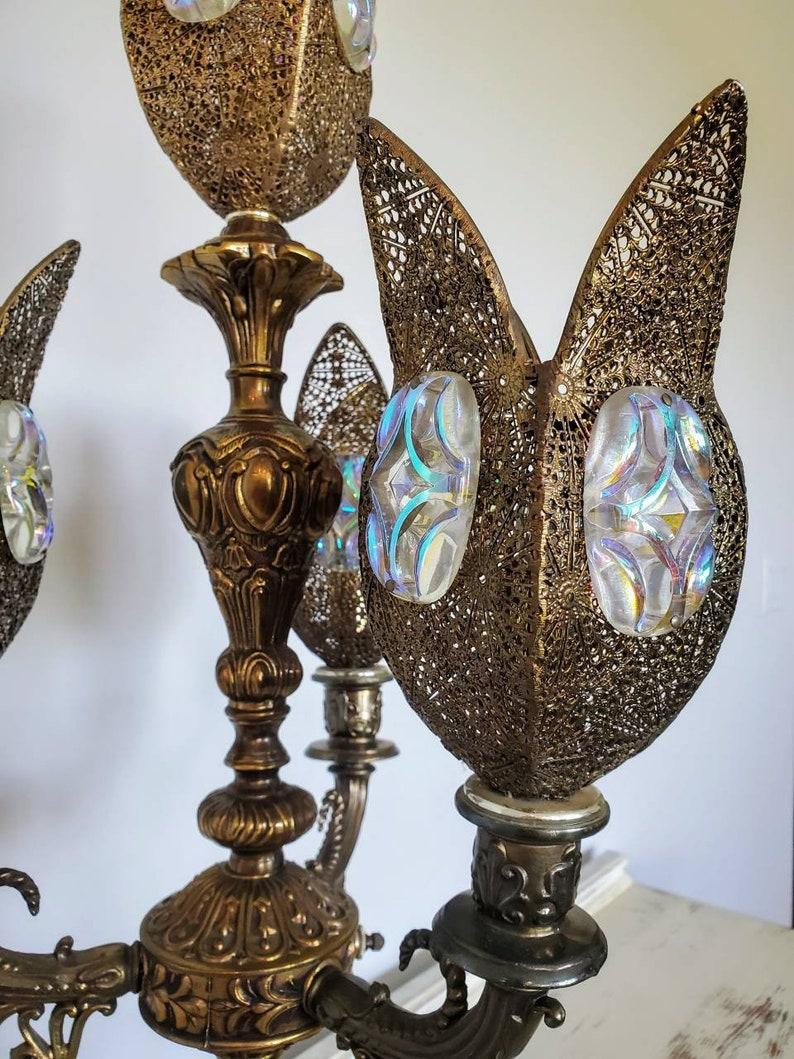 American Loevsky & Loevsky Iridescent Filigree Table Lamp Candelabra For Sale