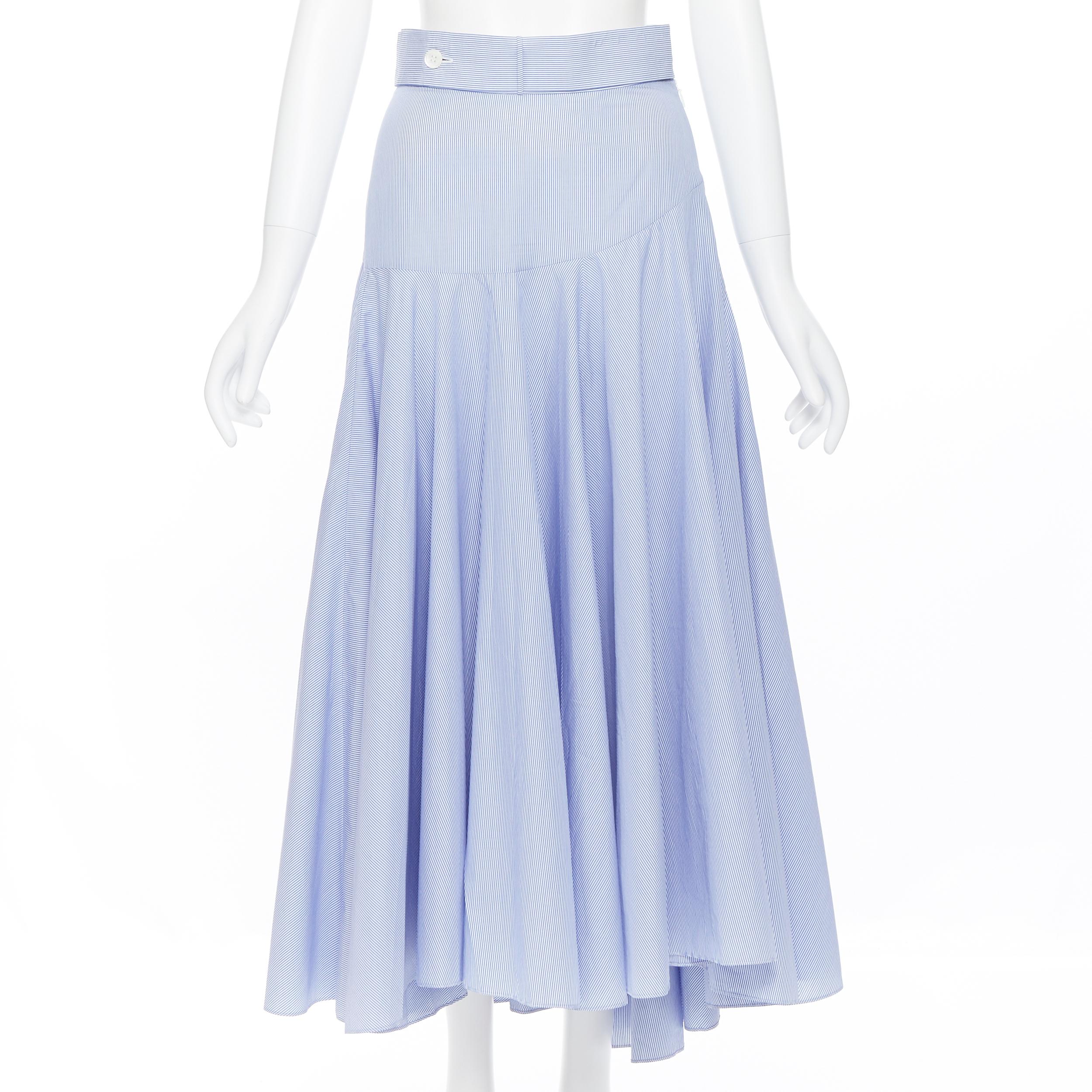 Blue LOEWE 100% cotton blue whtie stripe belted dropped waist casual midi skirt FR34