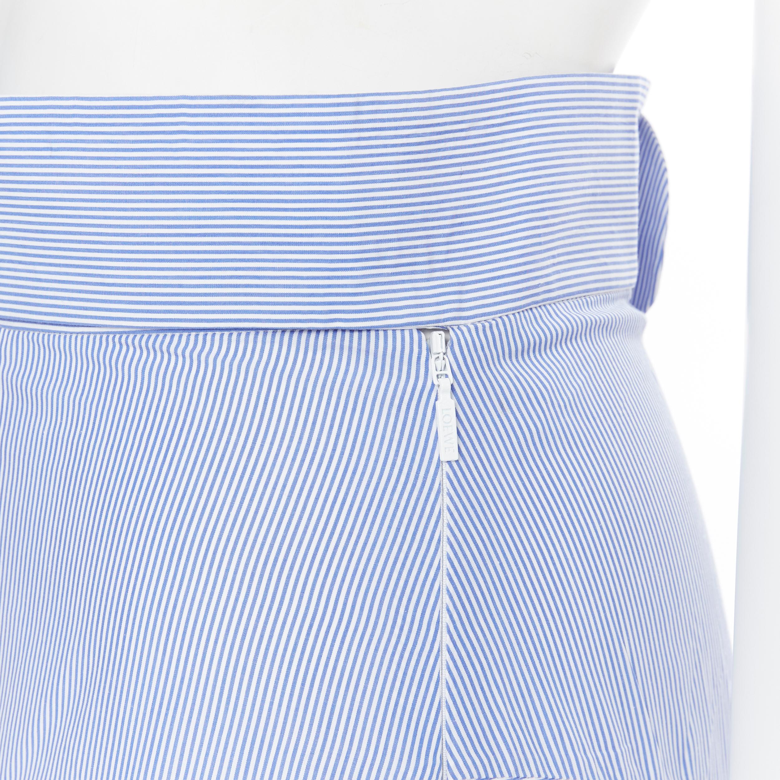 Women's LOEWE 100% cotton blue whtie stripe belted dropped waist casual midi skirt FR34