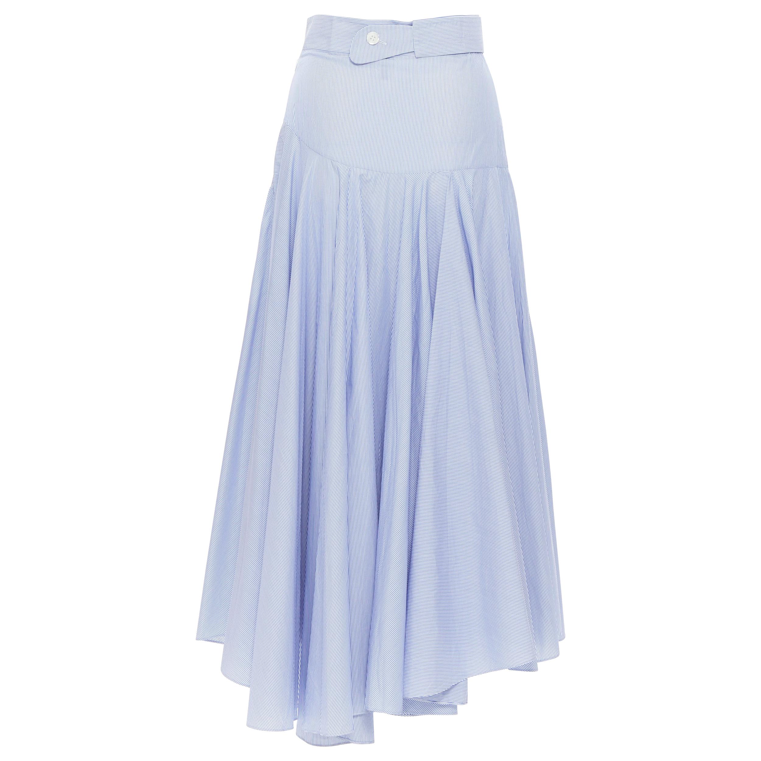LOEWE 100% cotton blue whtie stripe belted dropped waist casual midi skirt FR34