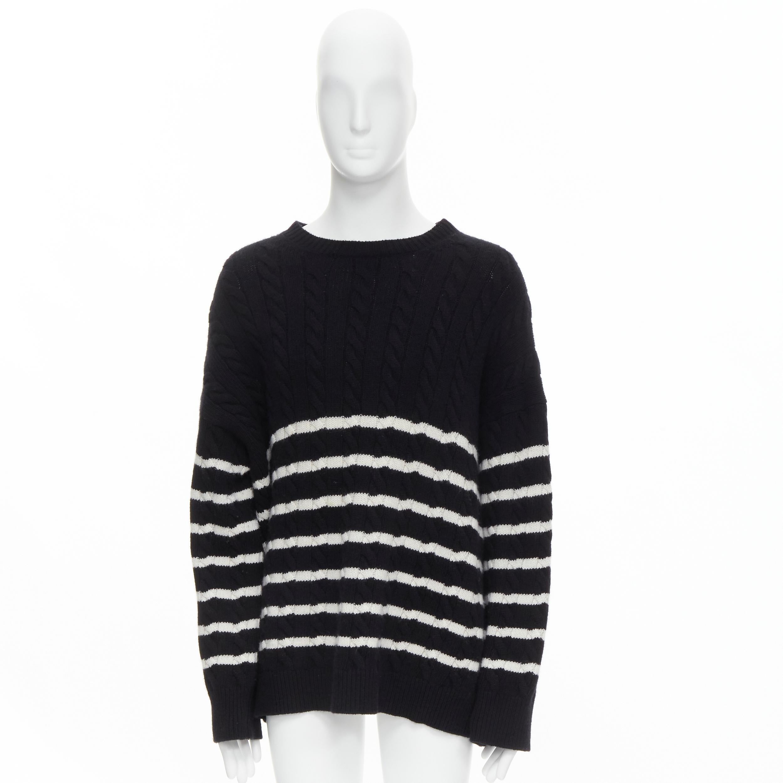 LOEWE 100% lana, maglia a righe bianche e nere, logo ricamato, felpa oversize 5