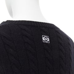 LOEWE 100% wool black white striped cable knit logo embroidered oversized sweate