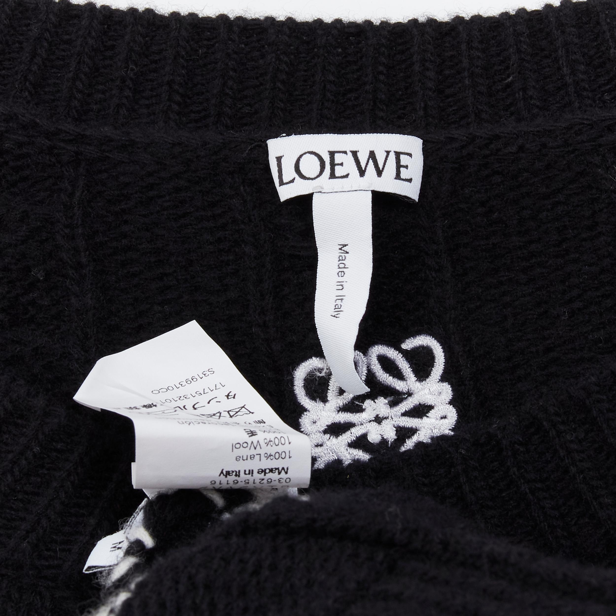 LOEWE 100% lana, maglia a righe bianche e nere, logo ricamato, felpa oversize 4